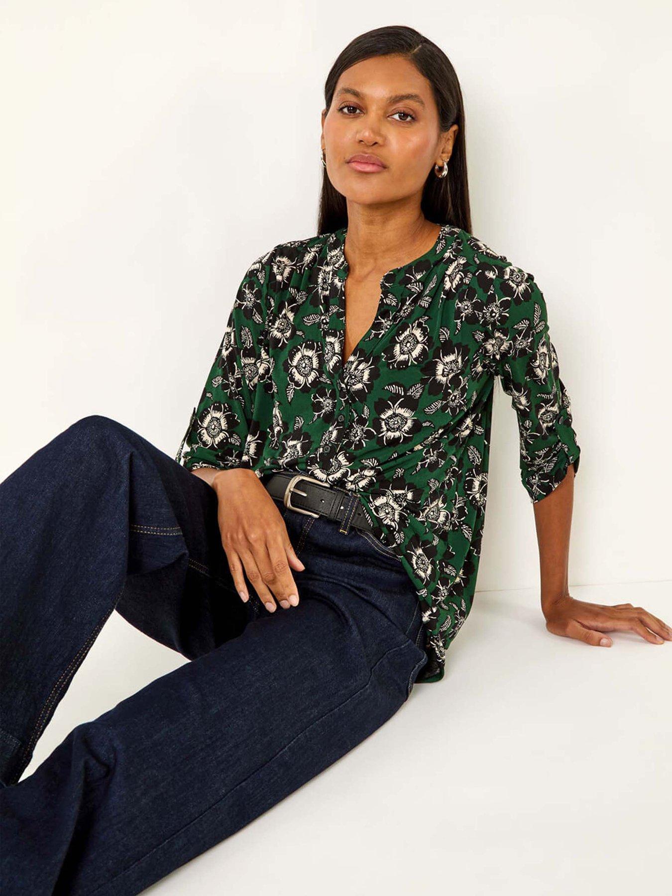 Image 4 of 5 of Roman Floral Puff Print Stretch Shirt - Green
