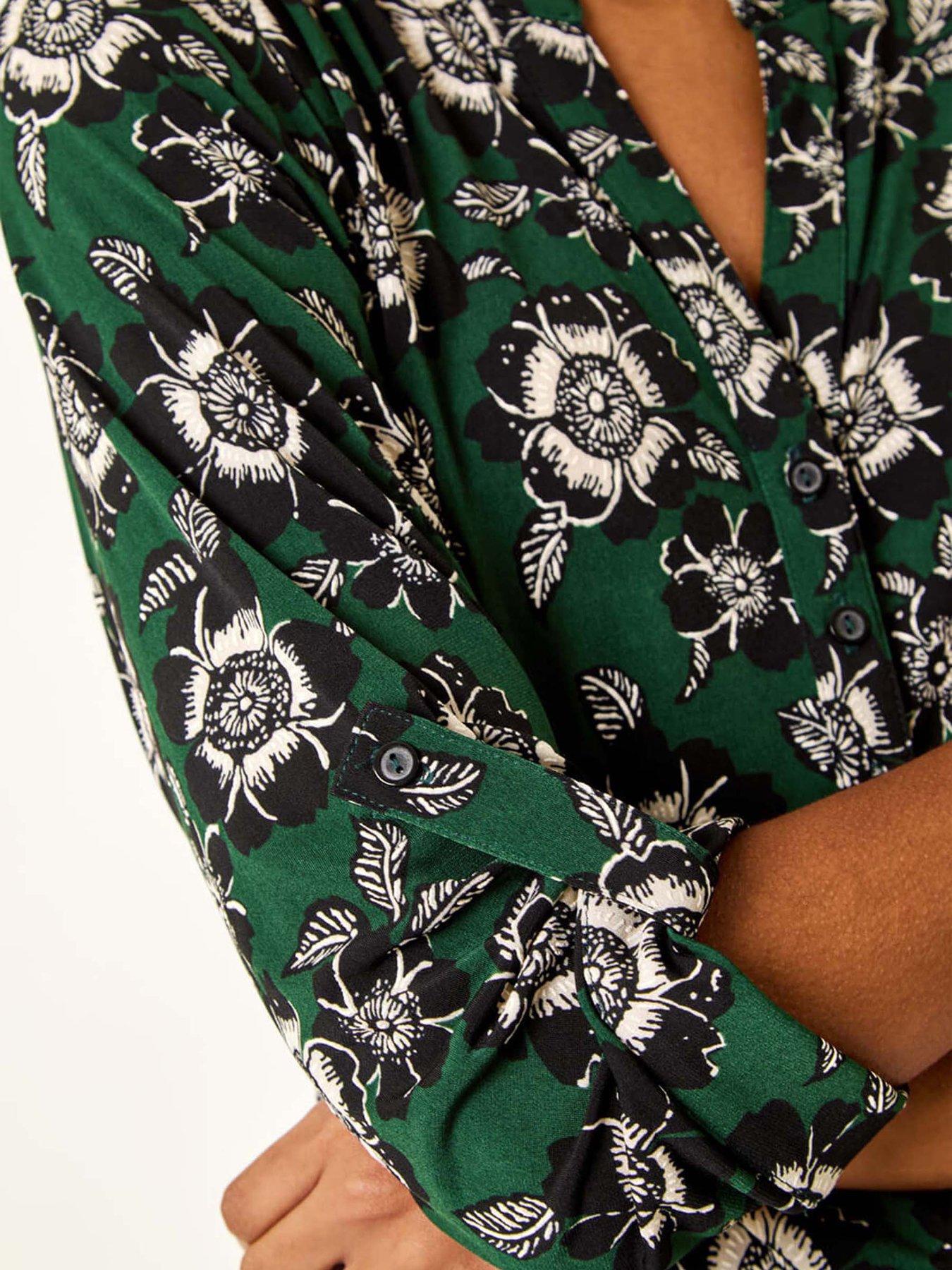 Image 5 of 5 of Roman Floral Puff Print Stretch Shirt - Green