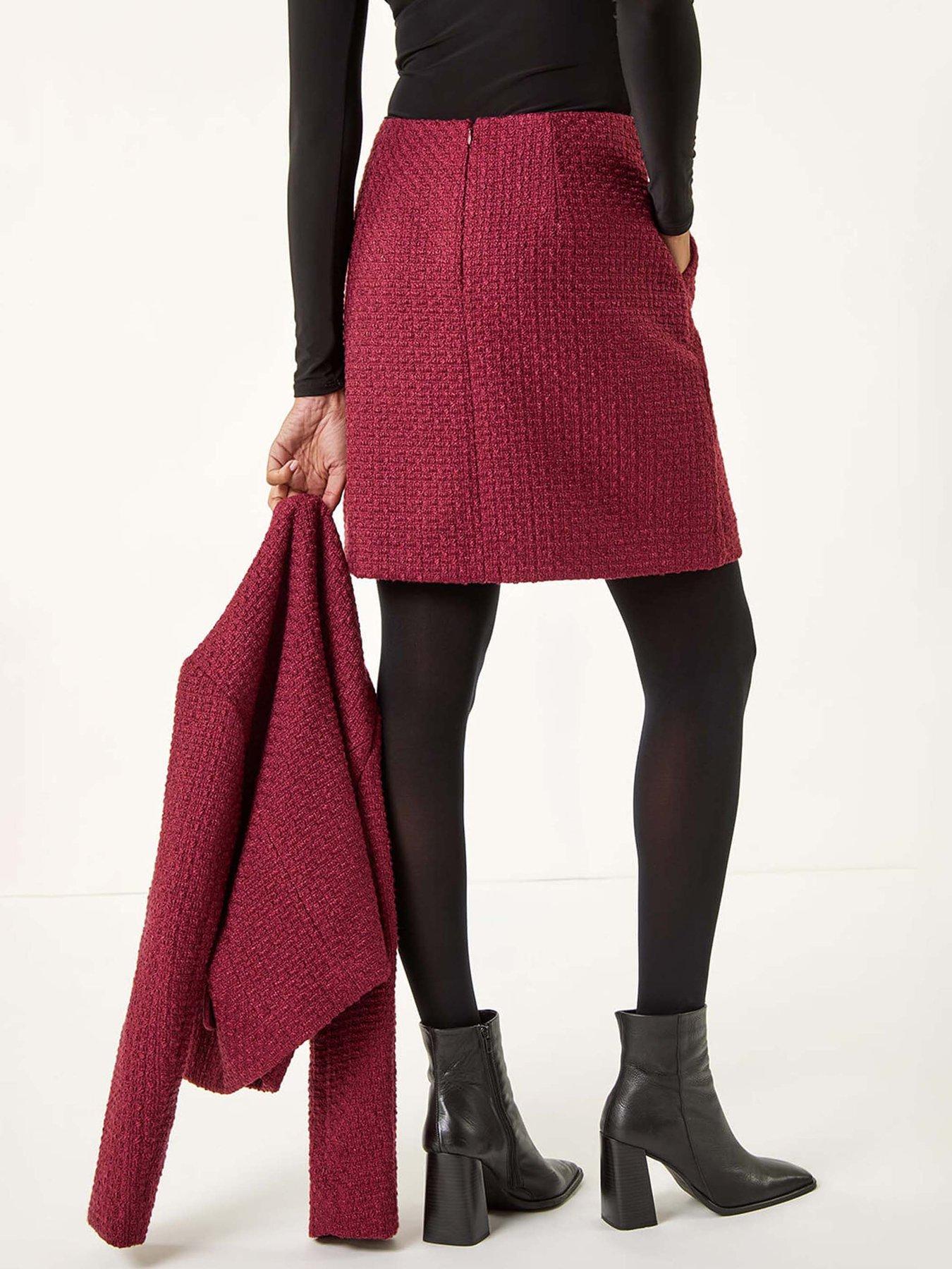 Image 2 of 5 of Roman Boucle Textured A-line Skirt - Wine