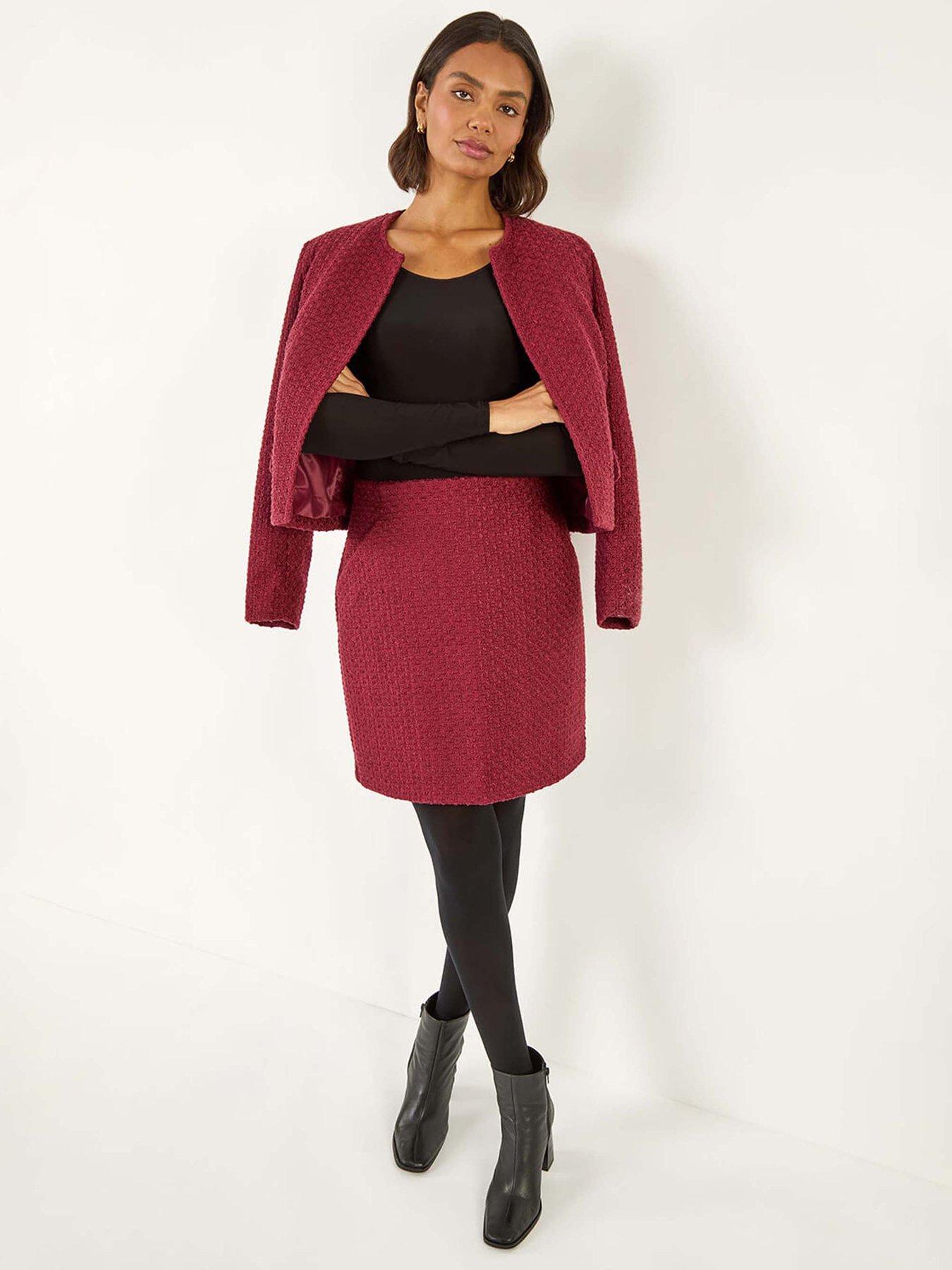 Image 3 of 5 of Roman Boucle Textured A-line Skirt - Wine