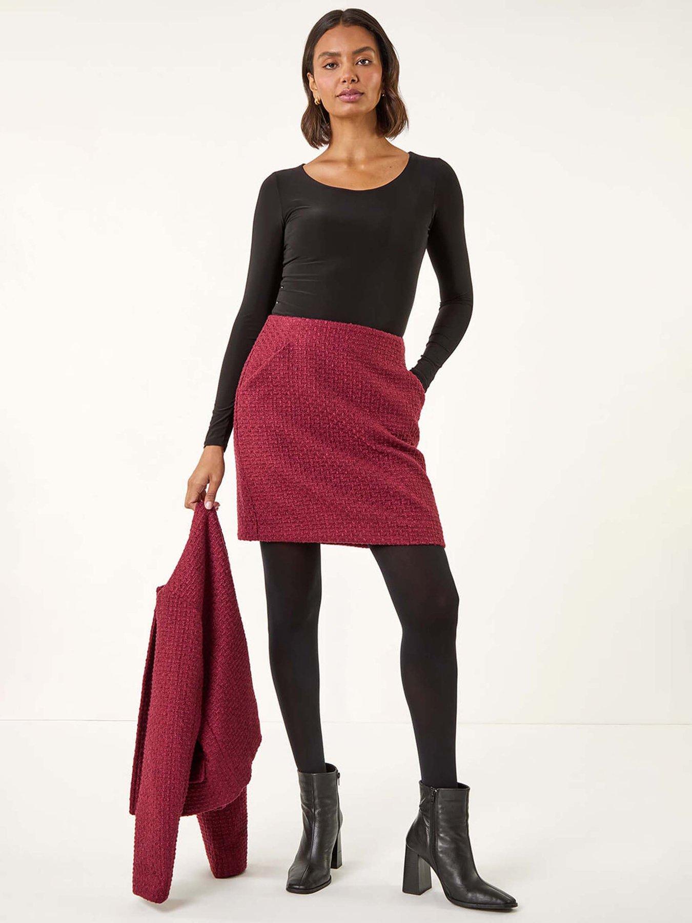 Image 4 of 5 of Roman Boucle Textured A-line Skirt - Wine