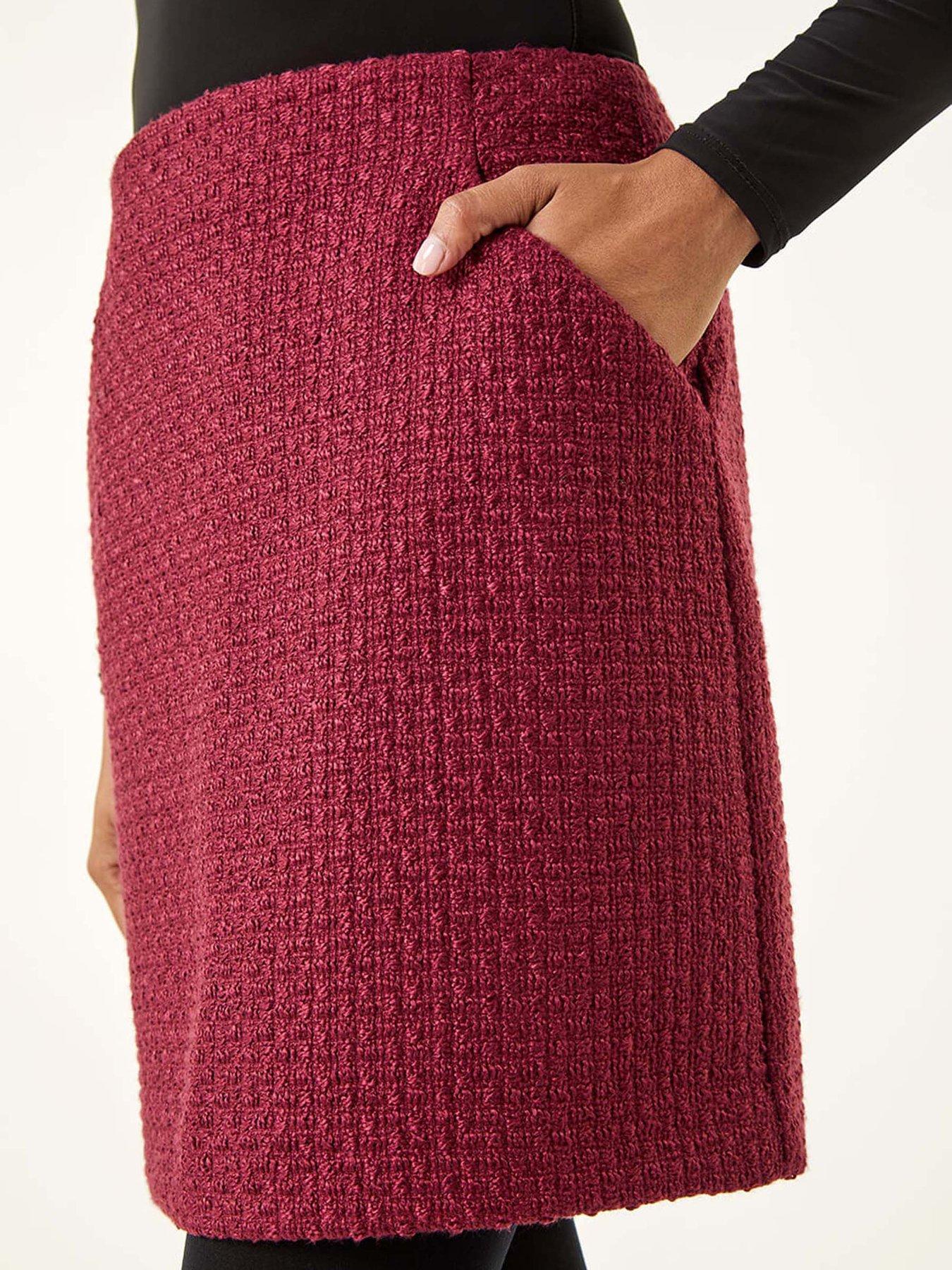 Image 5 of 5 of Roman Boucle Textured A-line Skirt - Wine