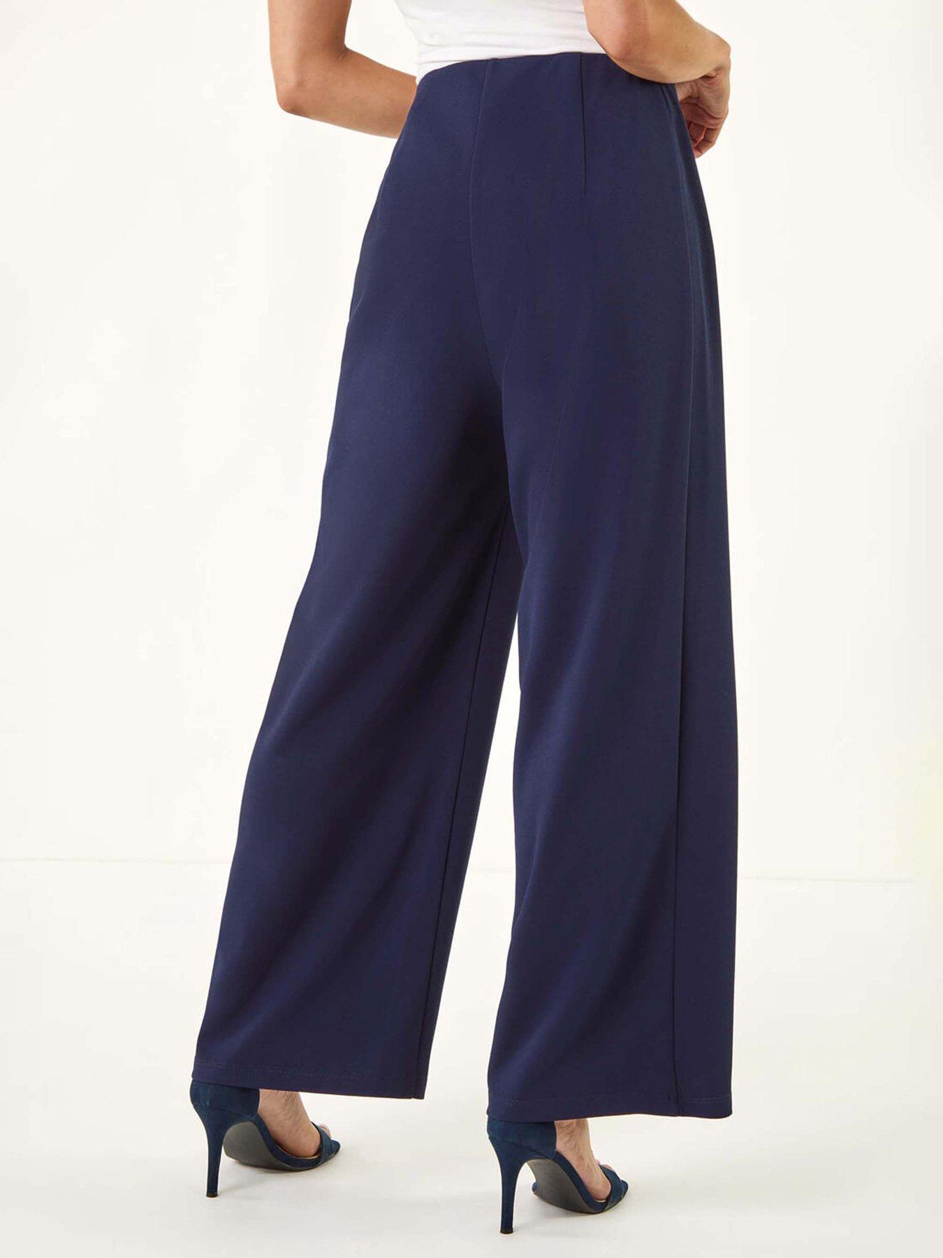  image of roman-petite-button-detail-wide-leg-trouser-navy