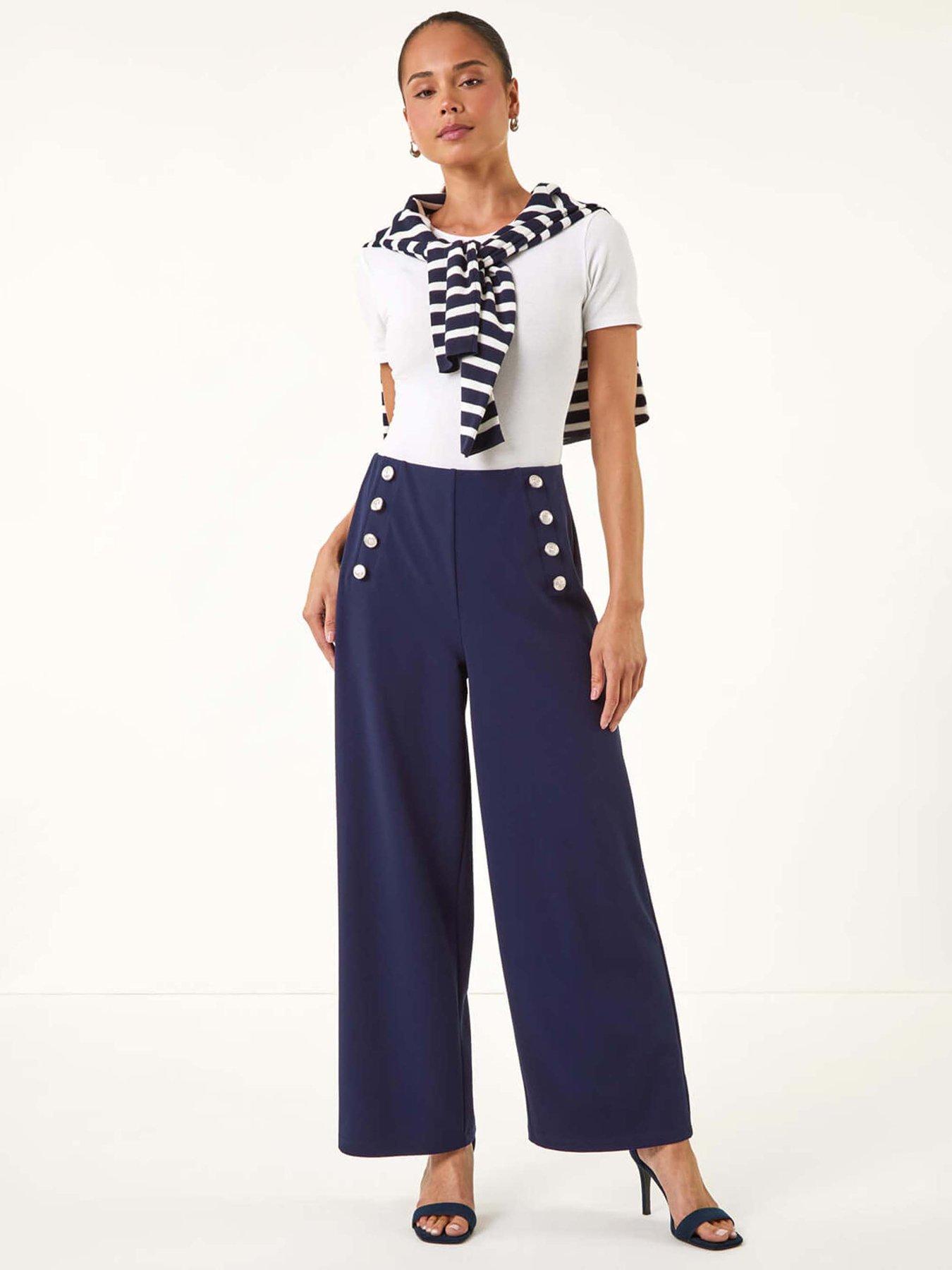  image of roman-petite-button-detail-wide-leg-trouser-navy