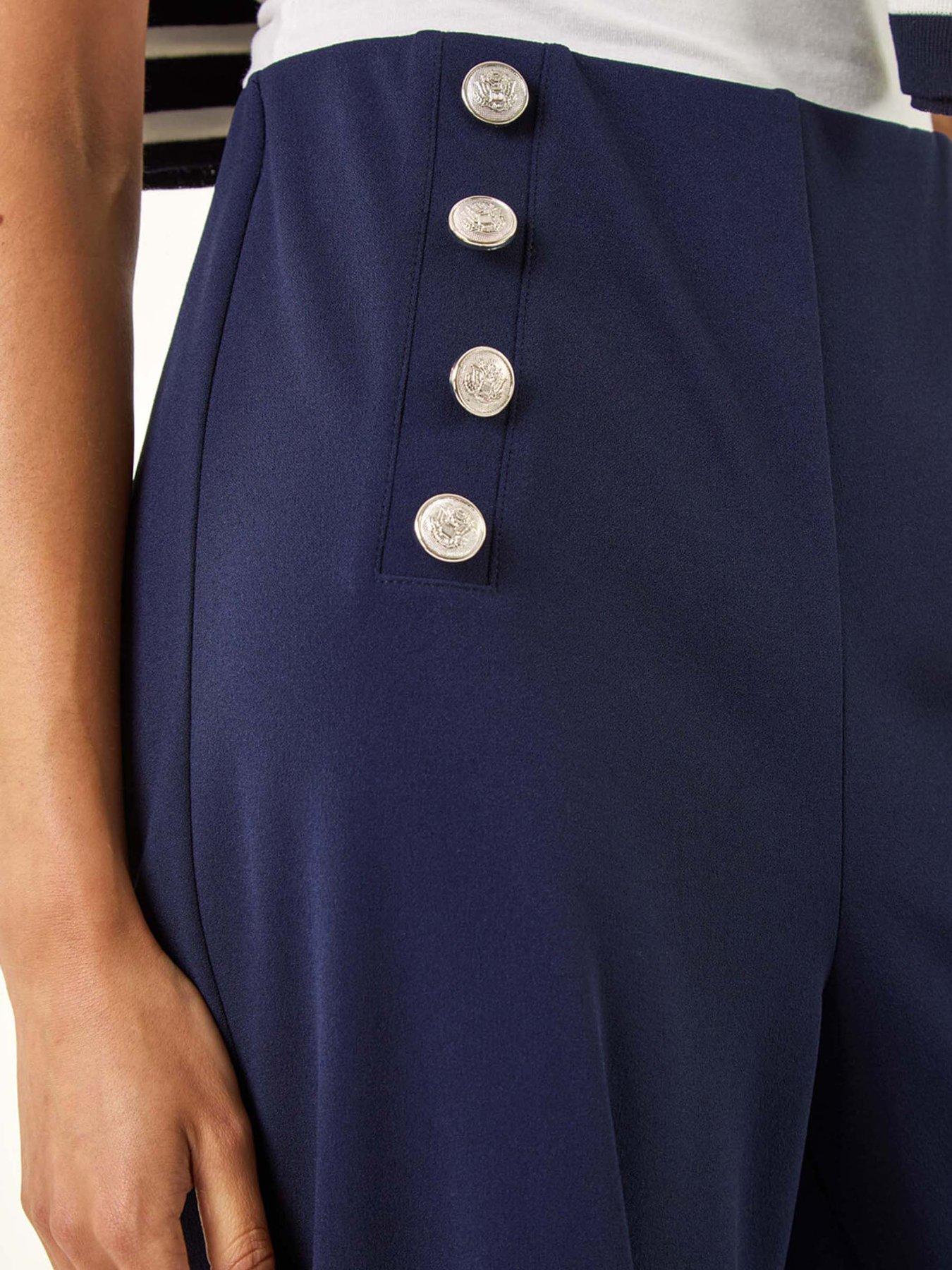  image of roman-petite-button-detail-wide-leg-trouser-navy