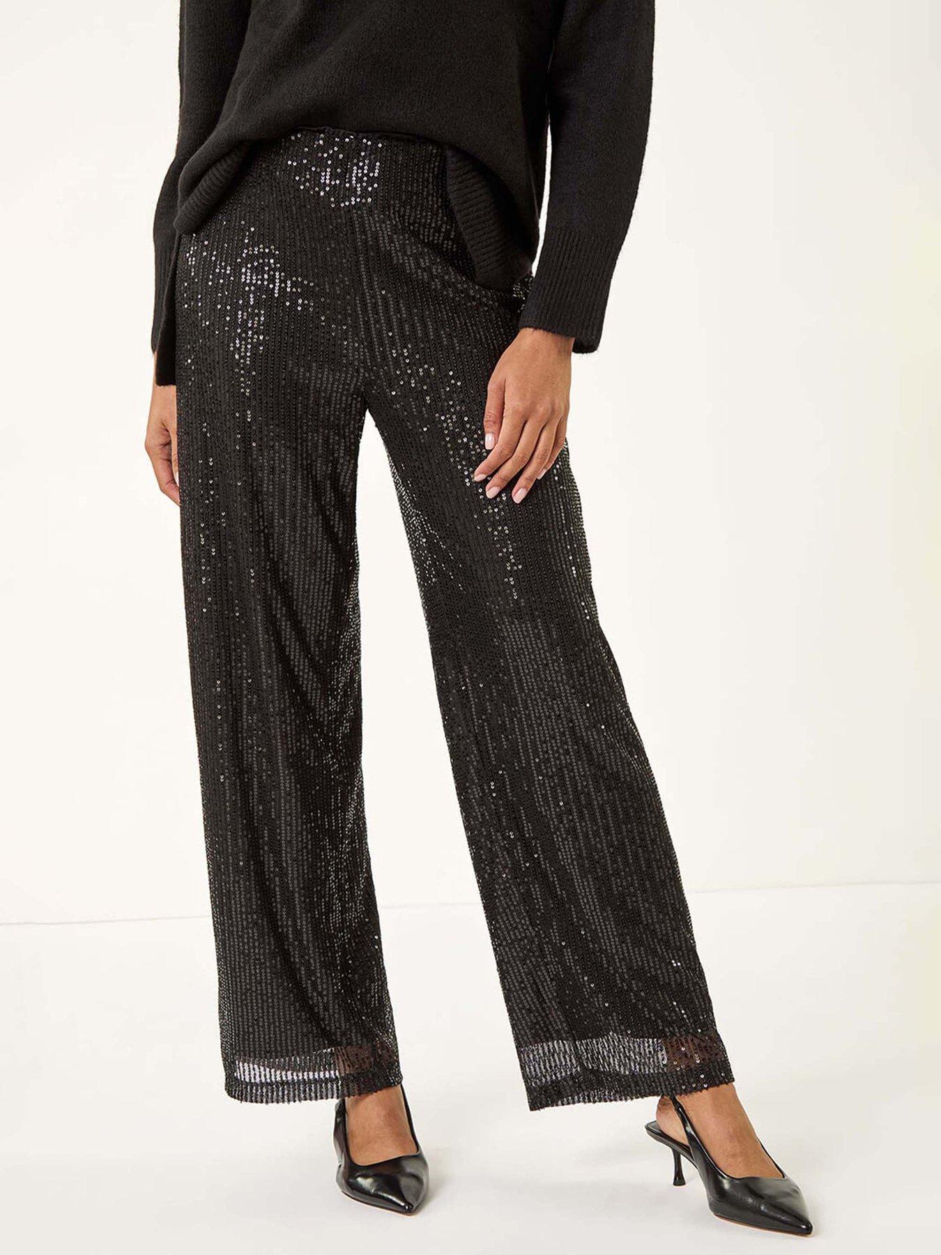  image of roman-sequin-wide-leg-trousers-black