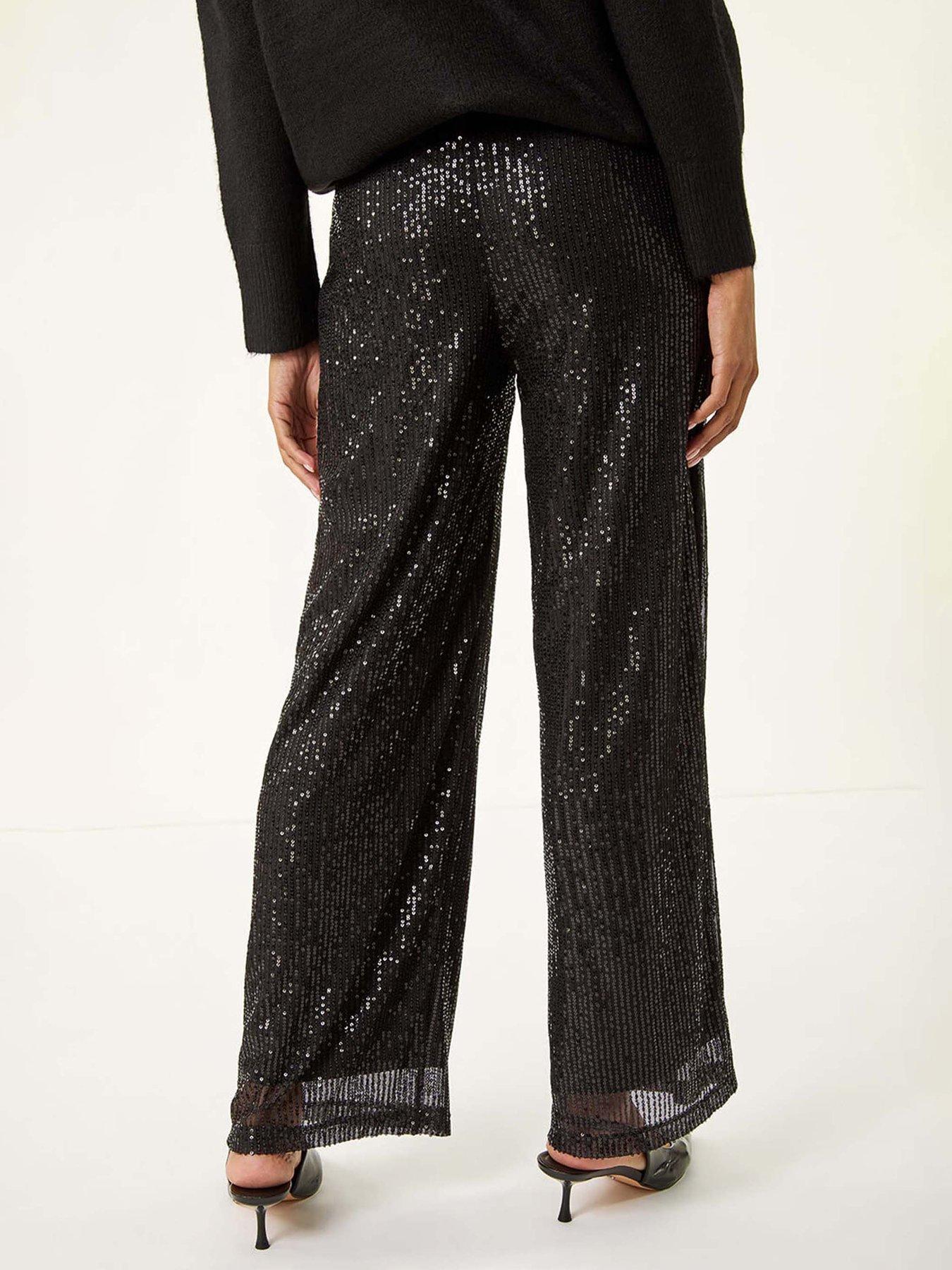  image of roman-sequin-wide-leg-trousers-black