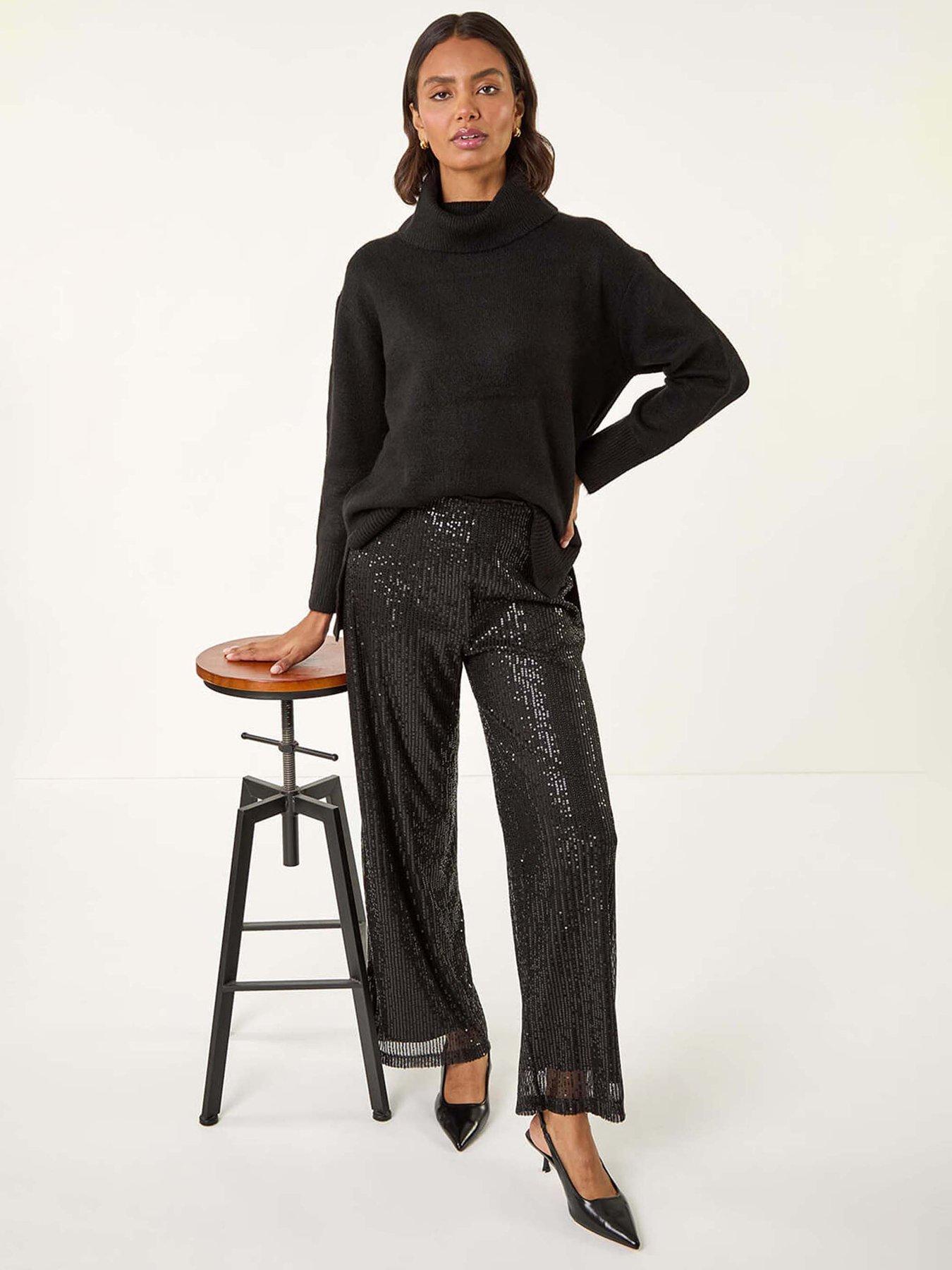  image of roman-sequin-wide-leg-trousers-black