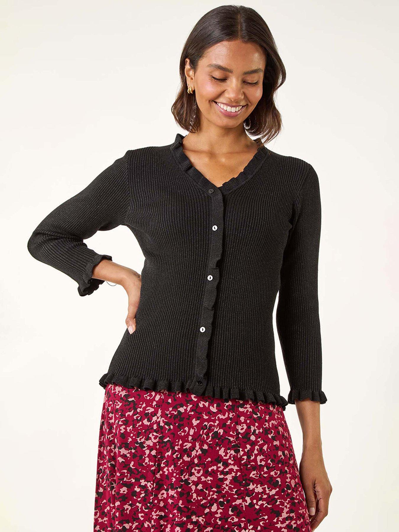 Roman V-neck Ruffle Knit - Black