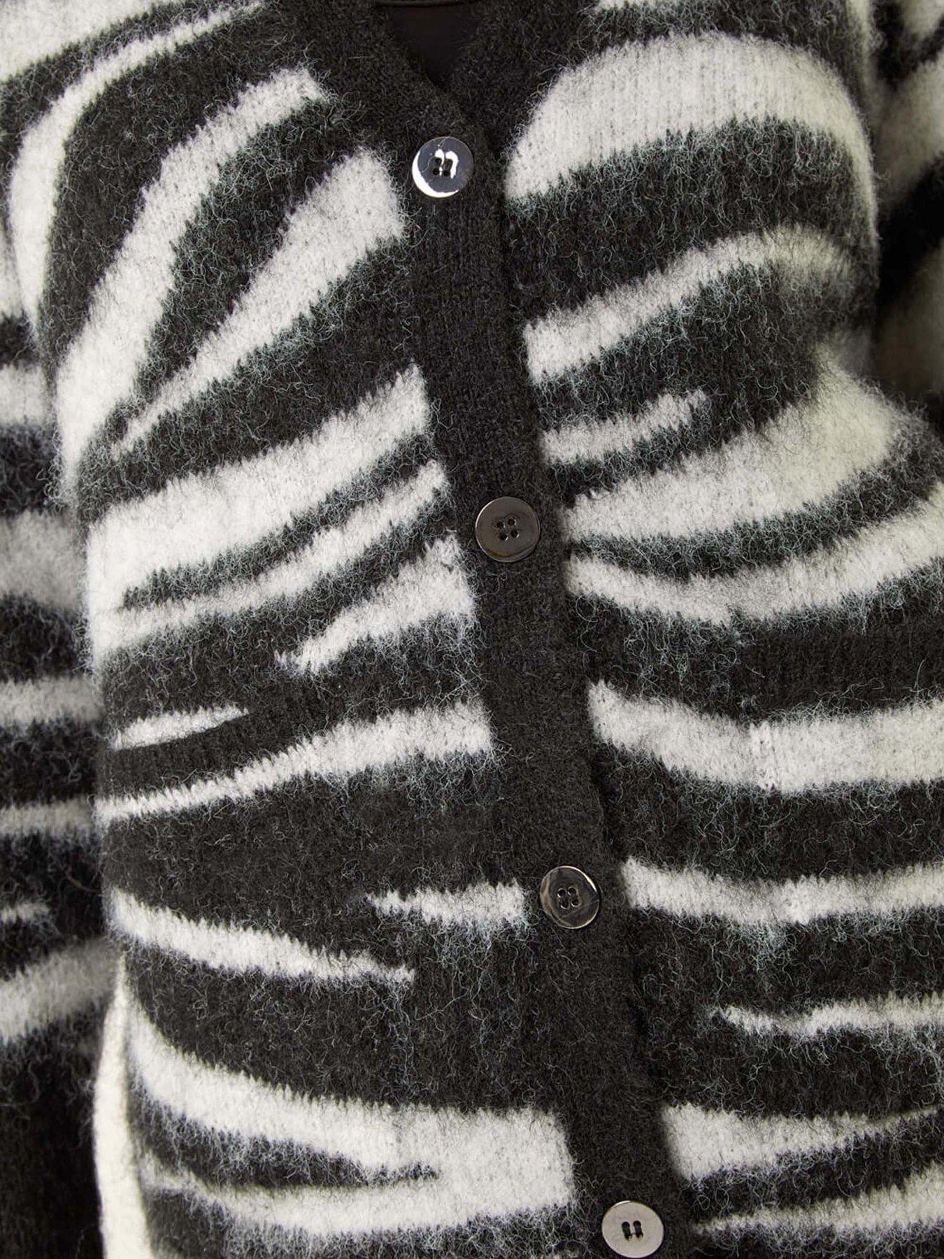  image of roman-dusk-zebra-print-fluffy-knit-cardigan-black