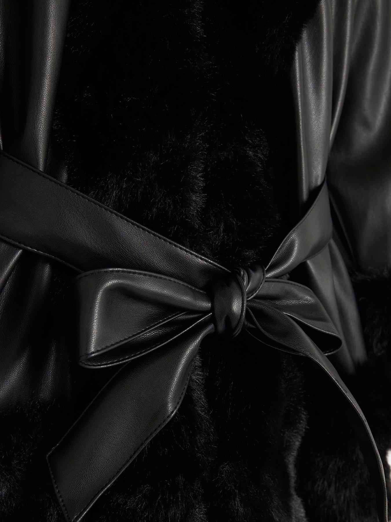  image of river-island-older-girls-faux-fur-wrap-hooded-coat-black