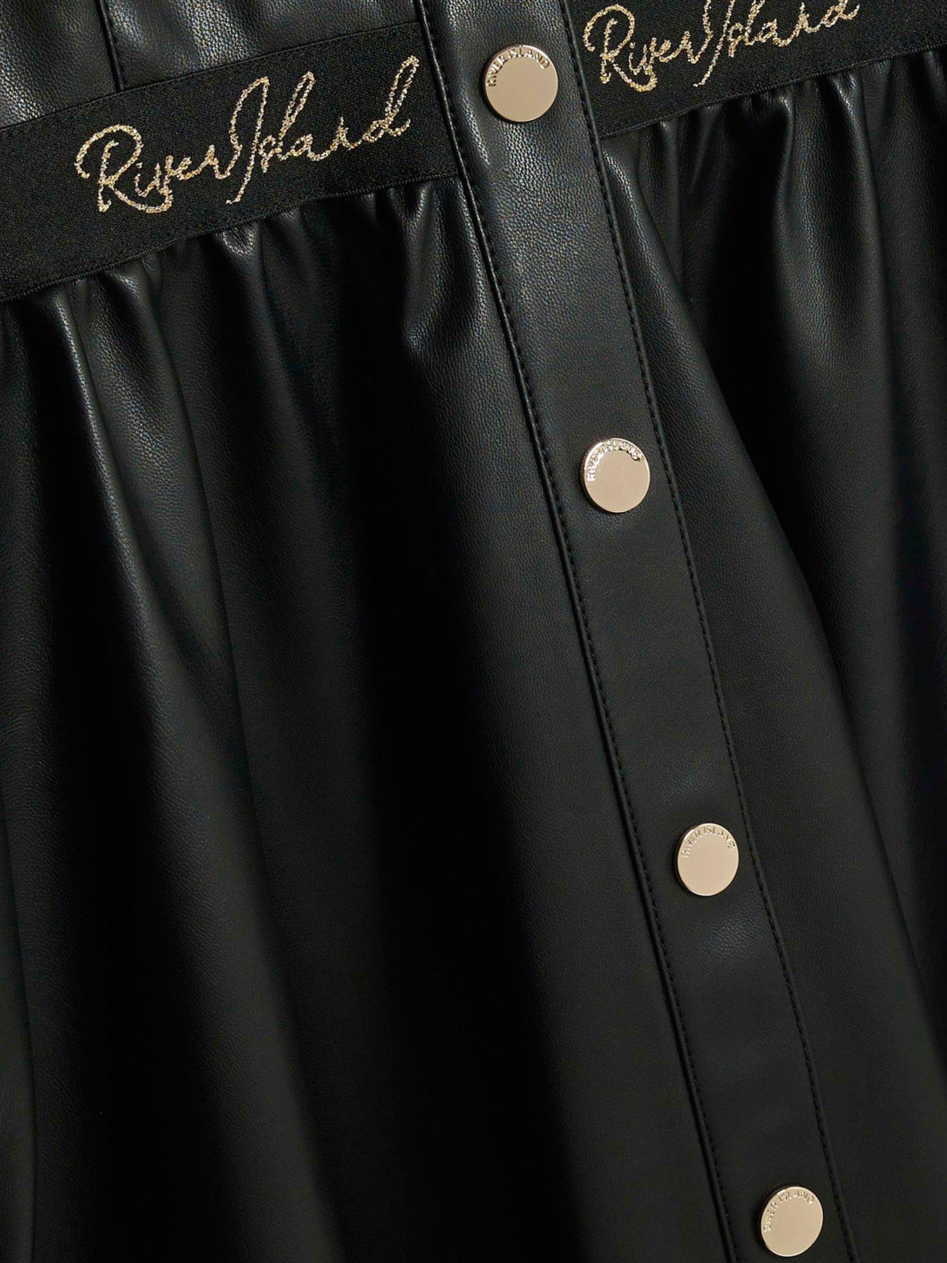Image 4 of 4 of River Island Older Girls Faux Leather Shirt Dress - Black