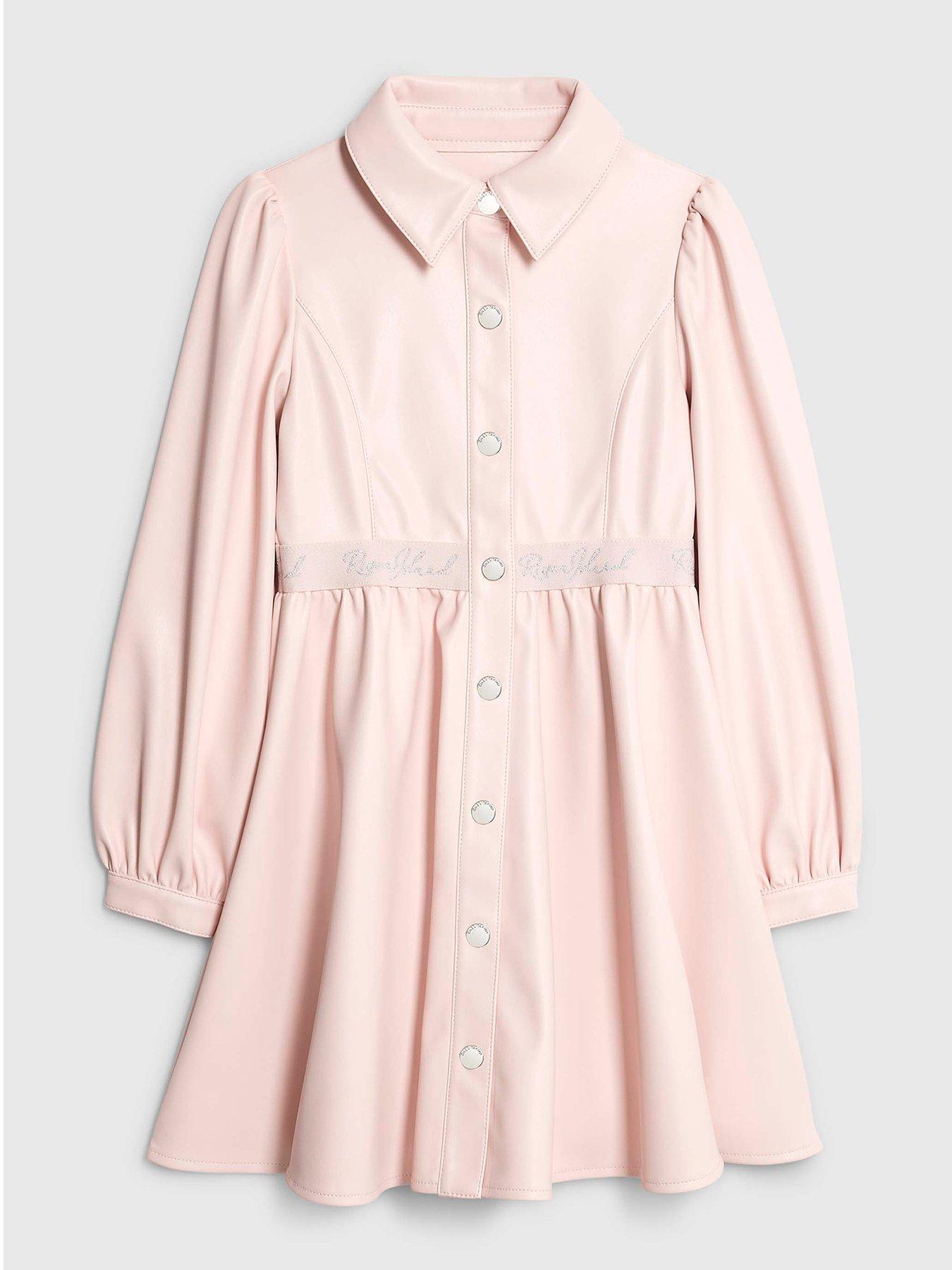 River Island Older Girls Waistband Faux Leather Shirt Dress - Pink