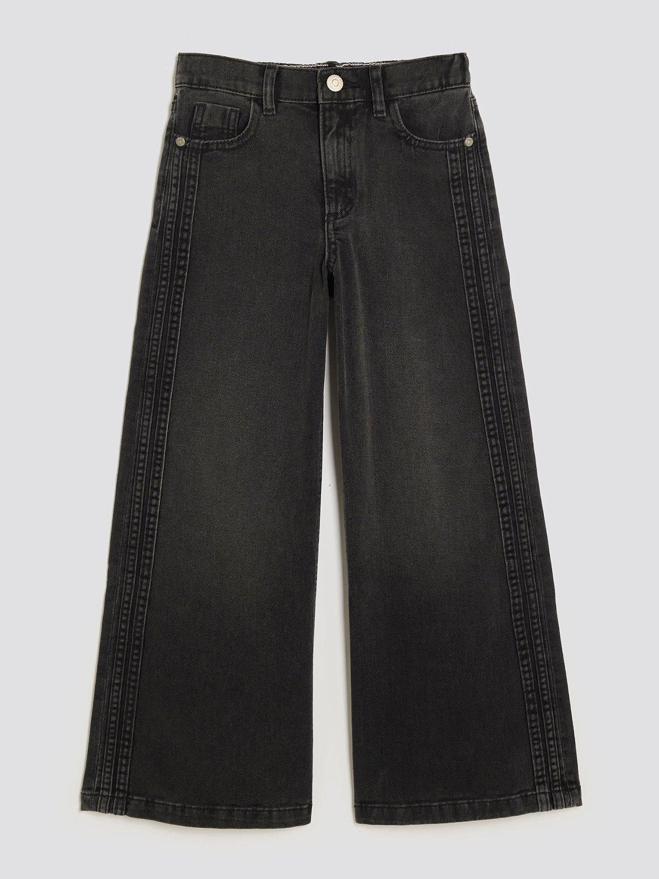 River Island Older Girls Pull On Wide Leg Jeans - Black