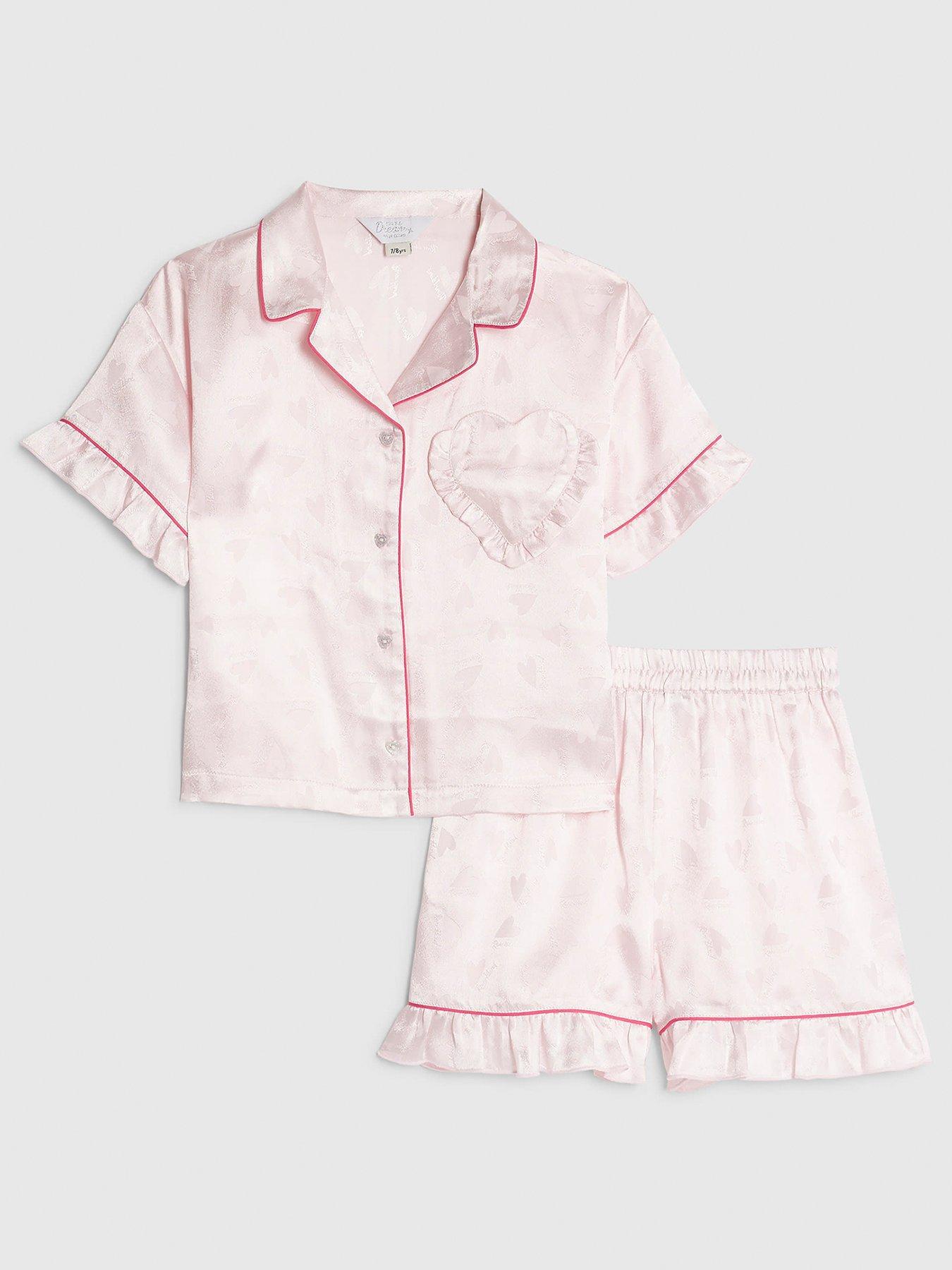  image of river-island-older-girls-satin-pyjama-short-set-pink