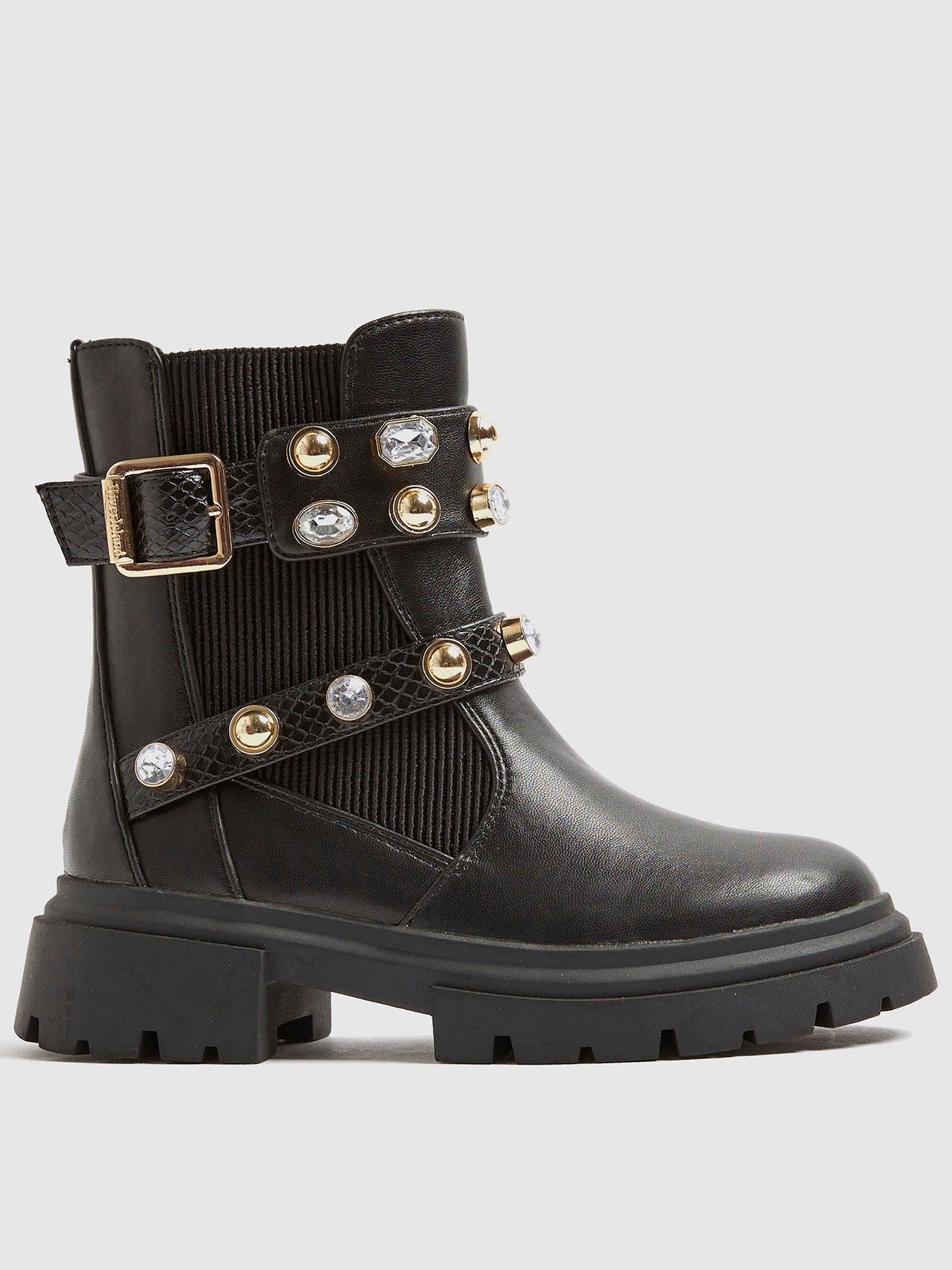 River Island Older Girls Gem Strap Chelsea Boots - Black