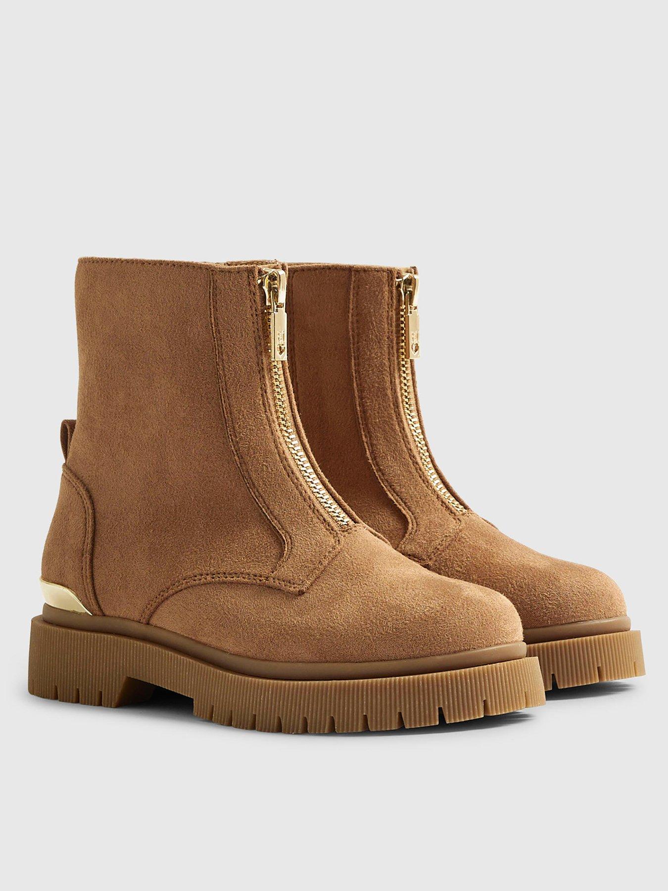  image of river-island-older-girls-faux-suede-zip-front-boots-brown