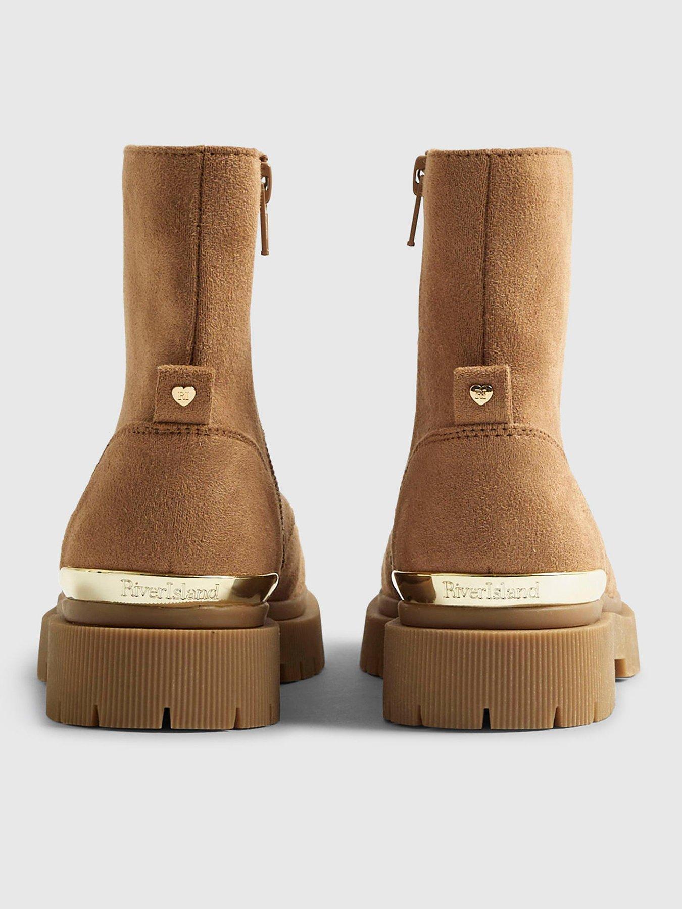  image of river-island-older-girls-faux-suede-zip-front-boots-brown