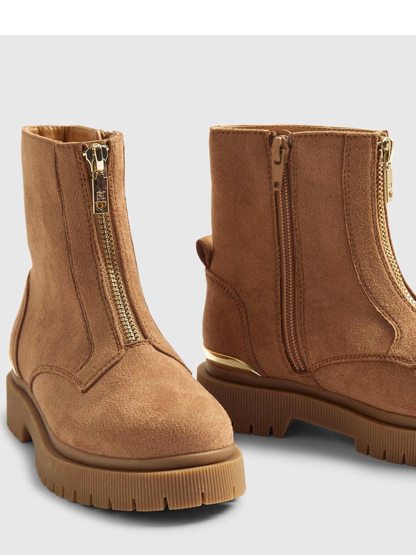  image of river-island-older-girls-faux-suede-zip-front-boots-brown