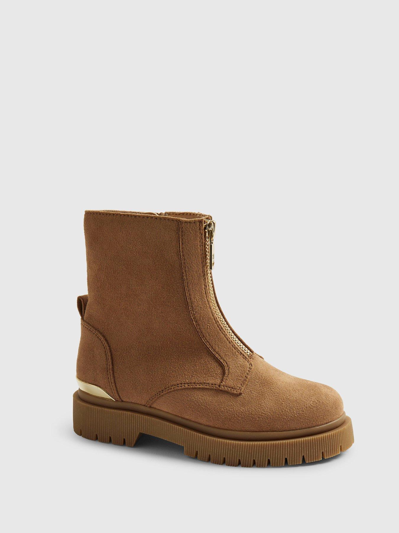  image of river-island-older-girls-faux-suede-zip-front-boots-brown