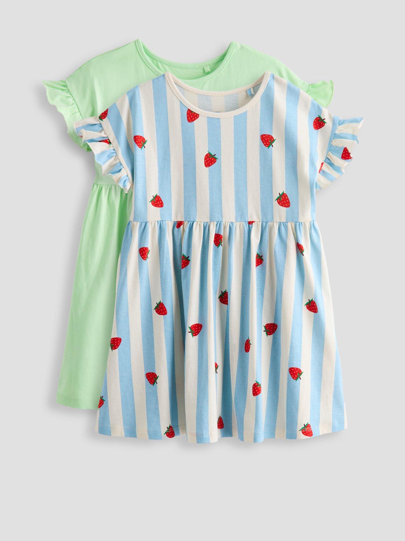 The Very Collection Girls 2 Pack Jersey Dresses - Stripe/Green