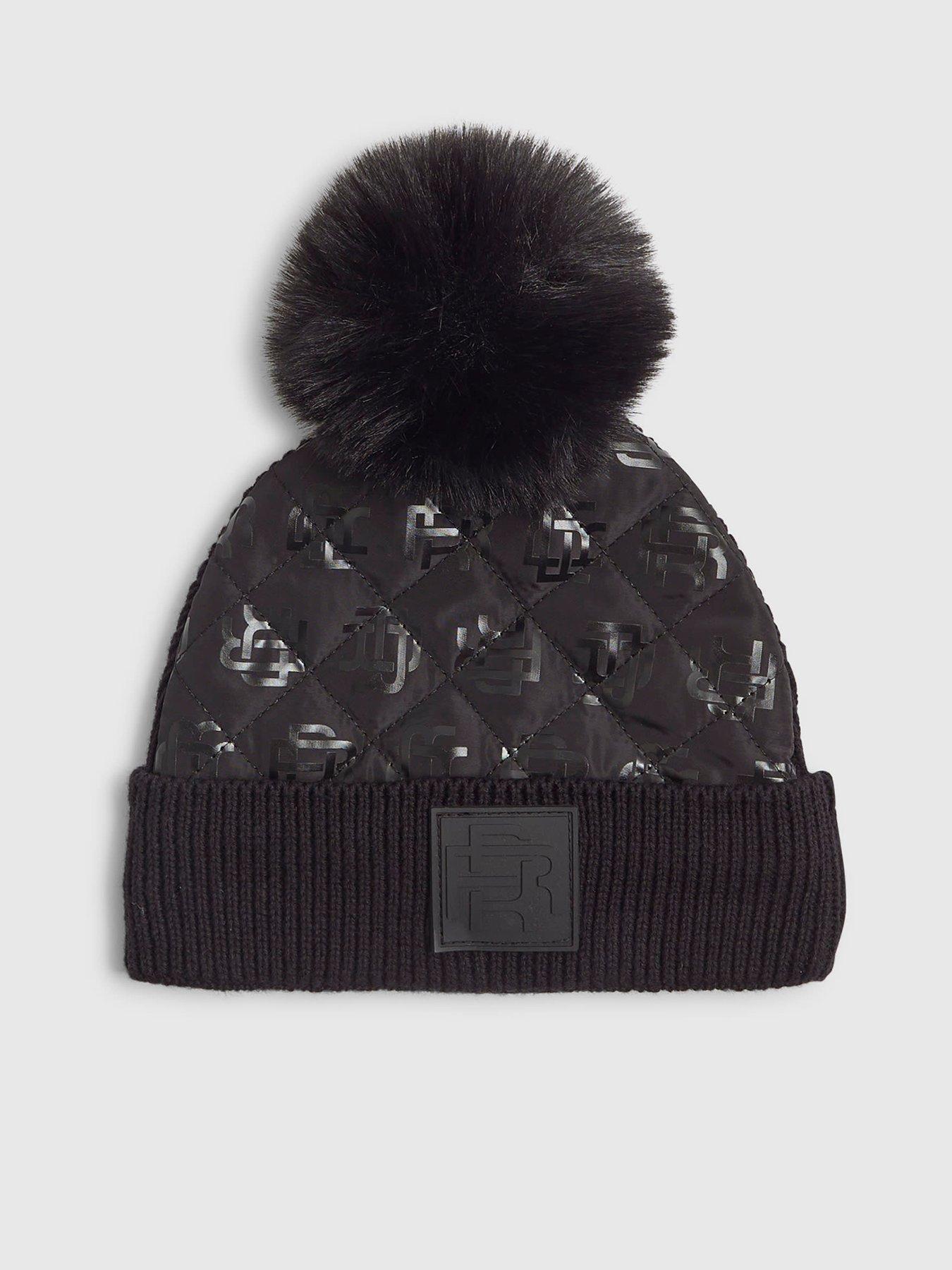 Image 1 of 4 of River Island Mini Boys Monogram Beanie Hat - Black
