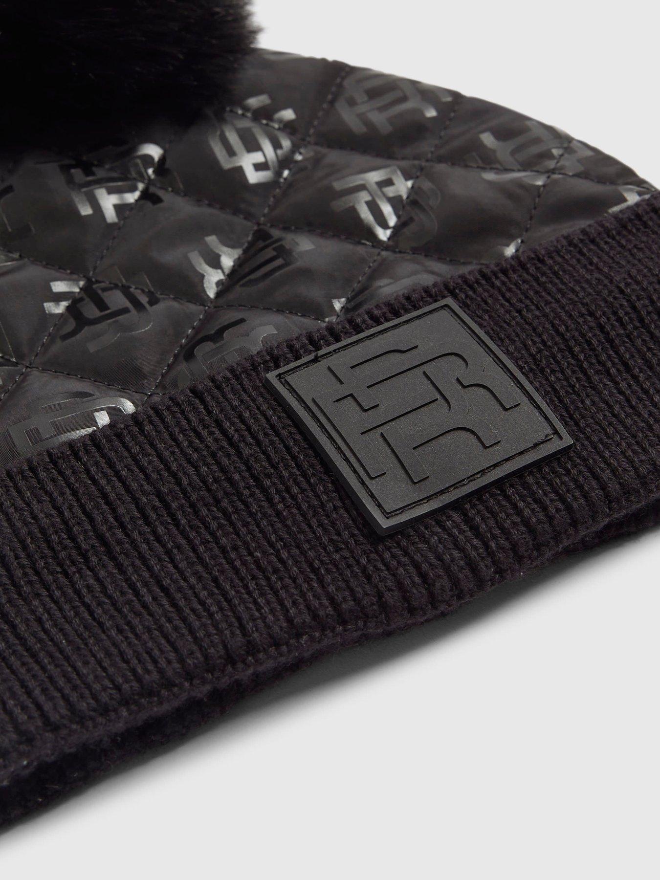 Image 4 of 4 of River Island Mini Boys Monogram Beanie Hat - Black