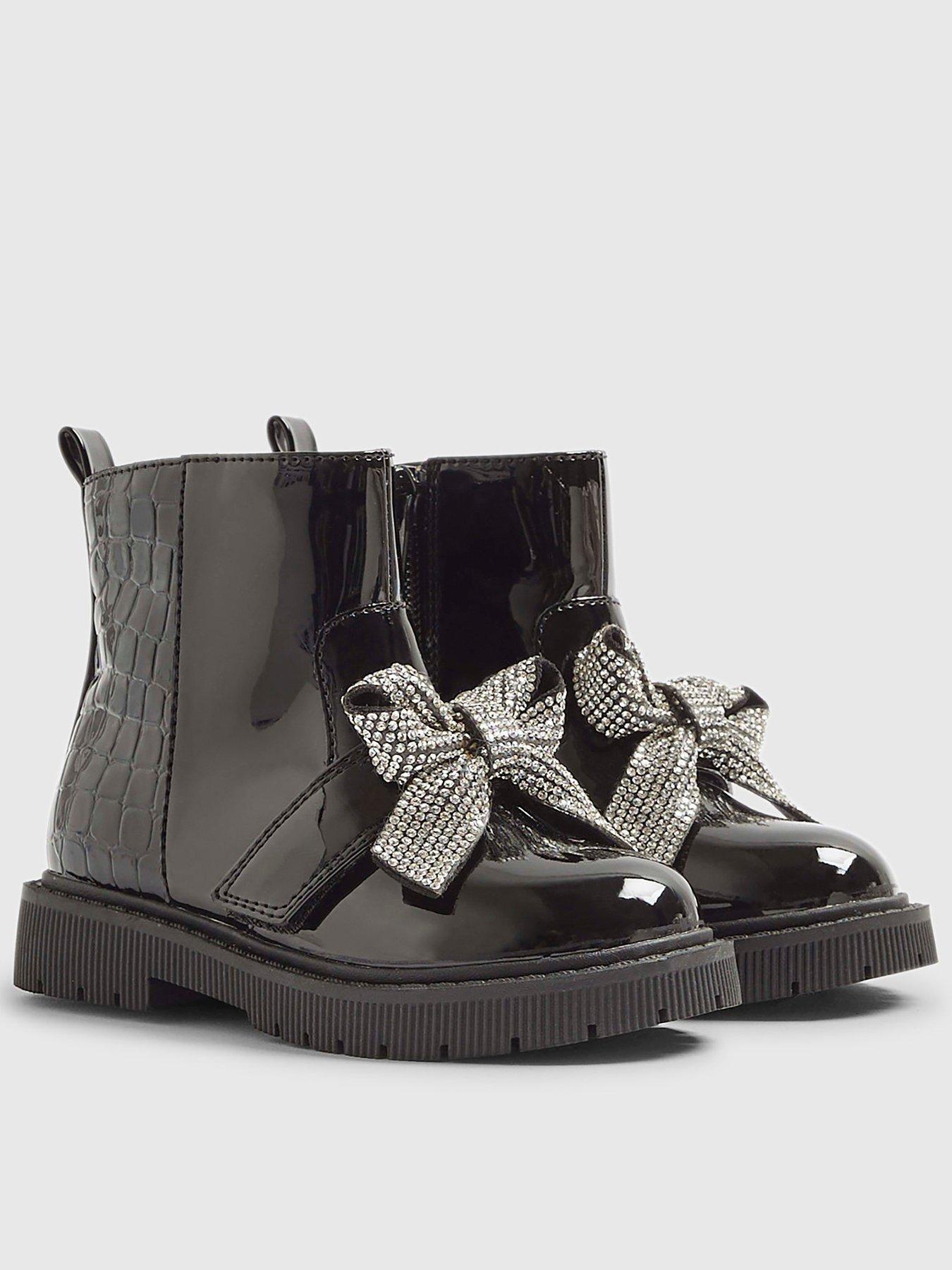 River Island Mini Girls Changeable Bow Strap Boots - Black