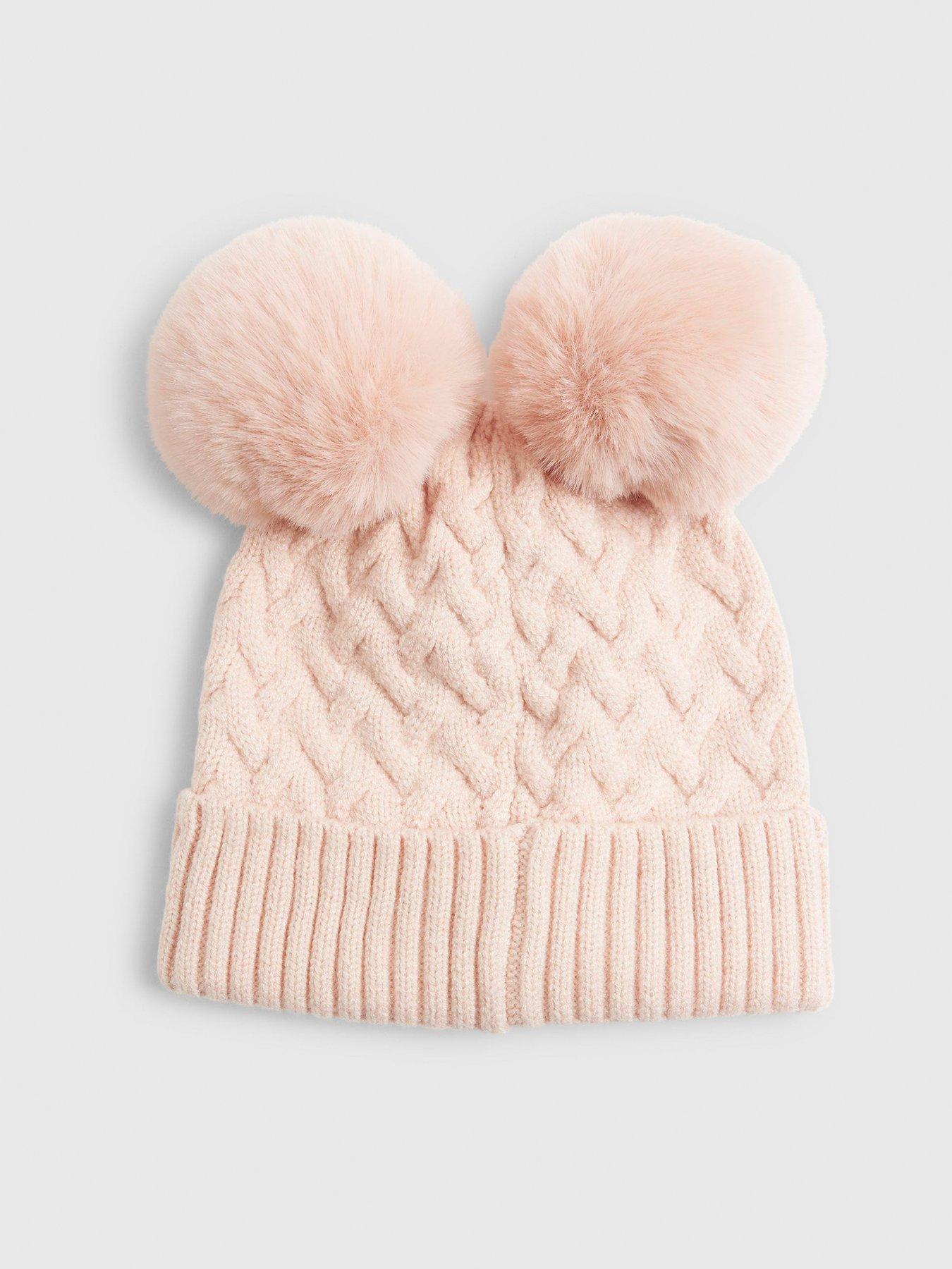  image of river-island-mini-girls-double-pom-bow-beanie-pink