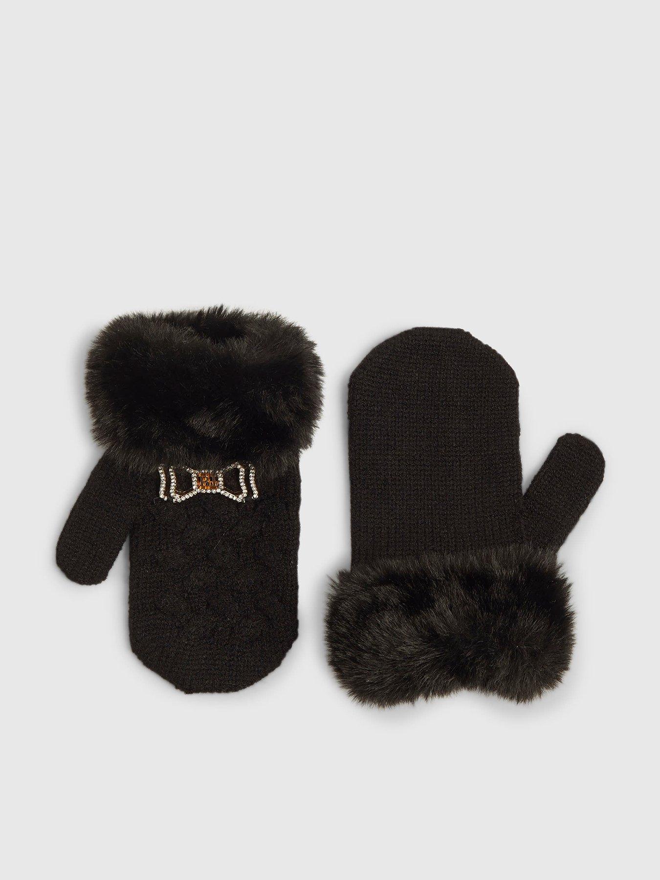 river-island-mini-girls-bow-fur-cuff-mittens-black