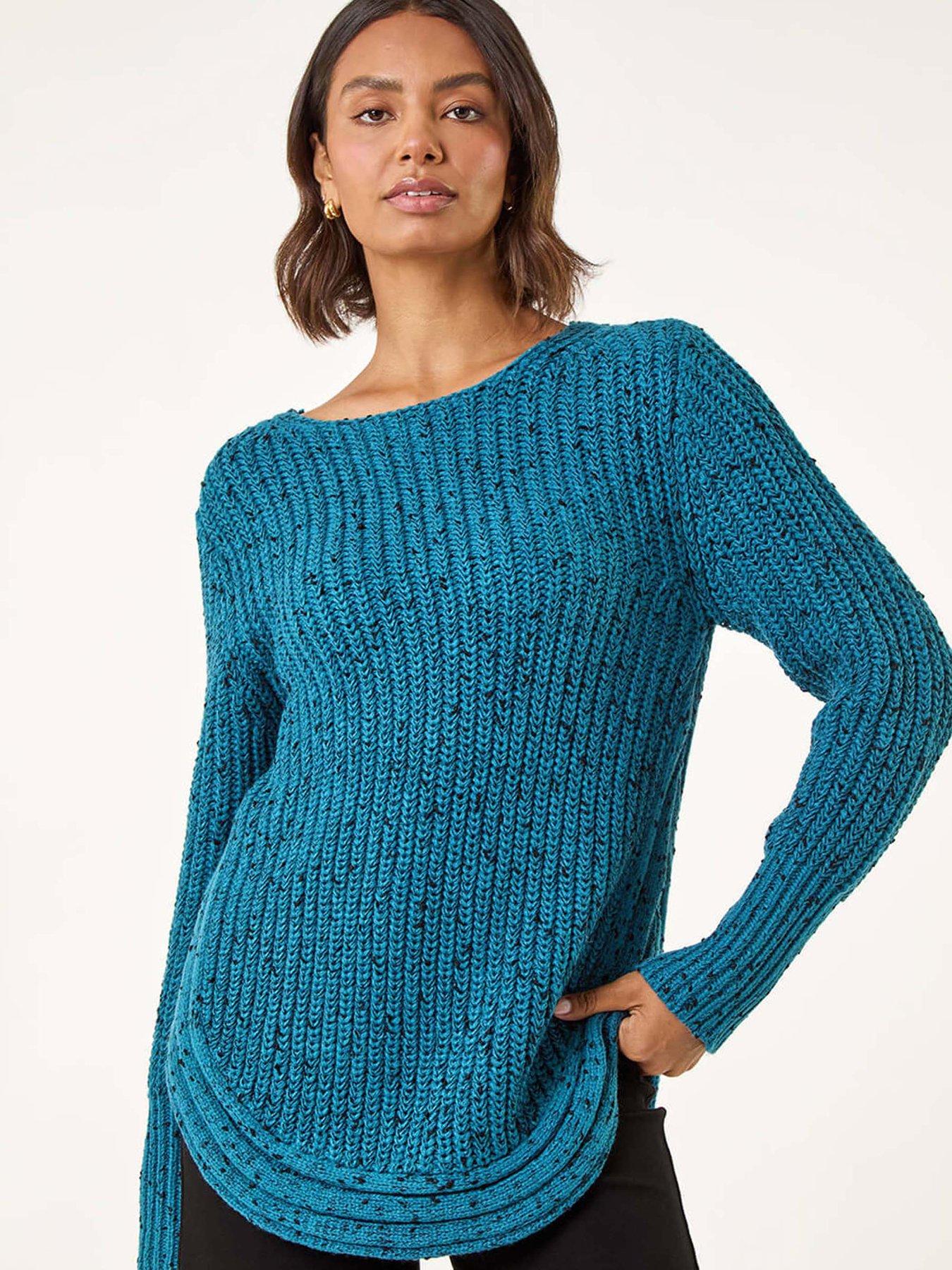 undefined Curved Hem Stitch Knit Jumper - Blue