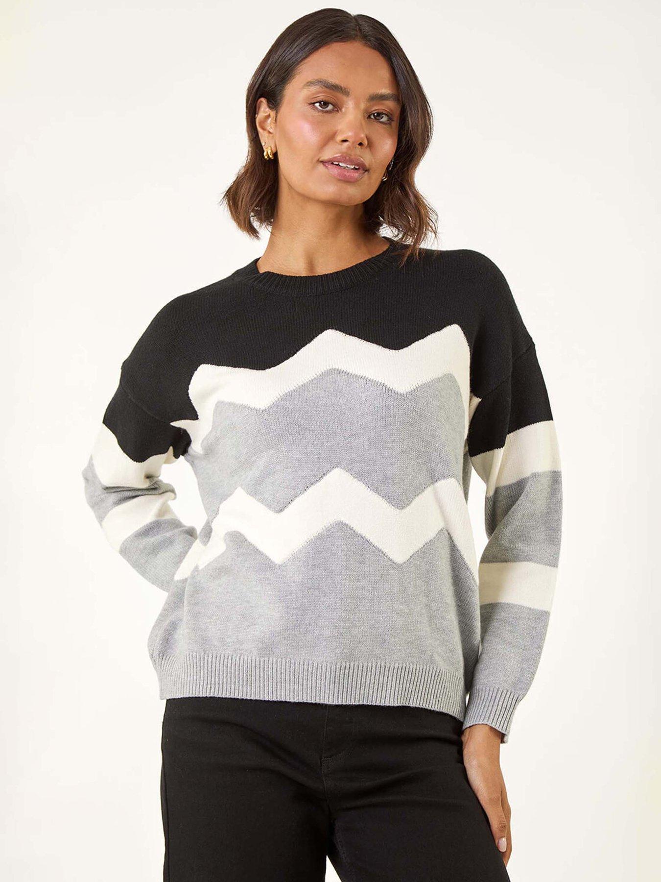  image of roman-colour-block-zig-zag-knit-jumper-grey