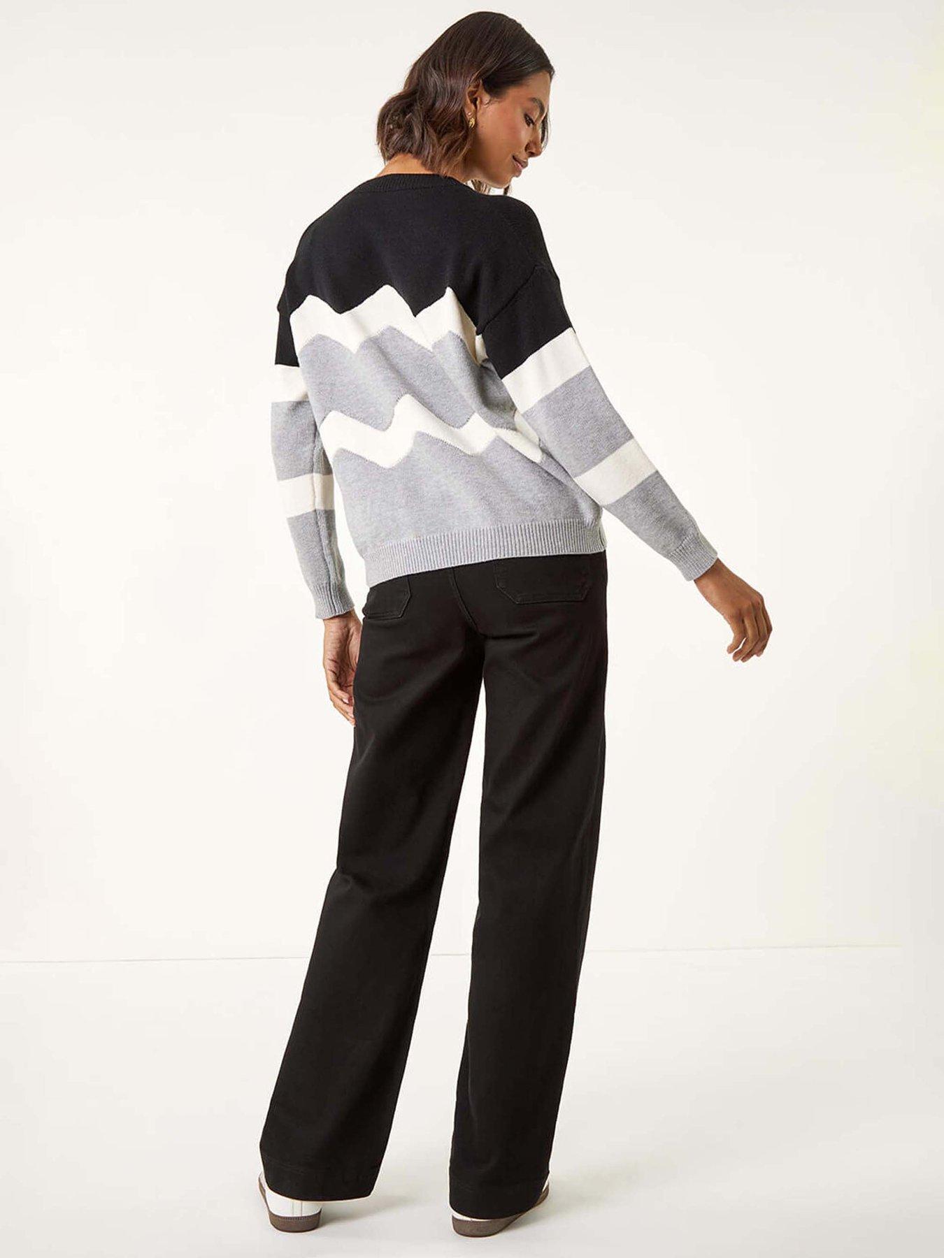  image of roman-colour-block-zig-zag-knit-jumper-grey