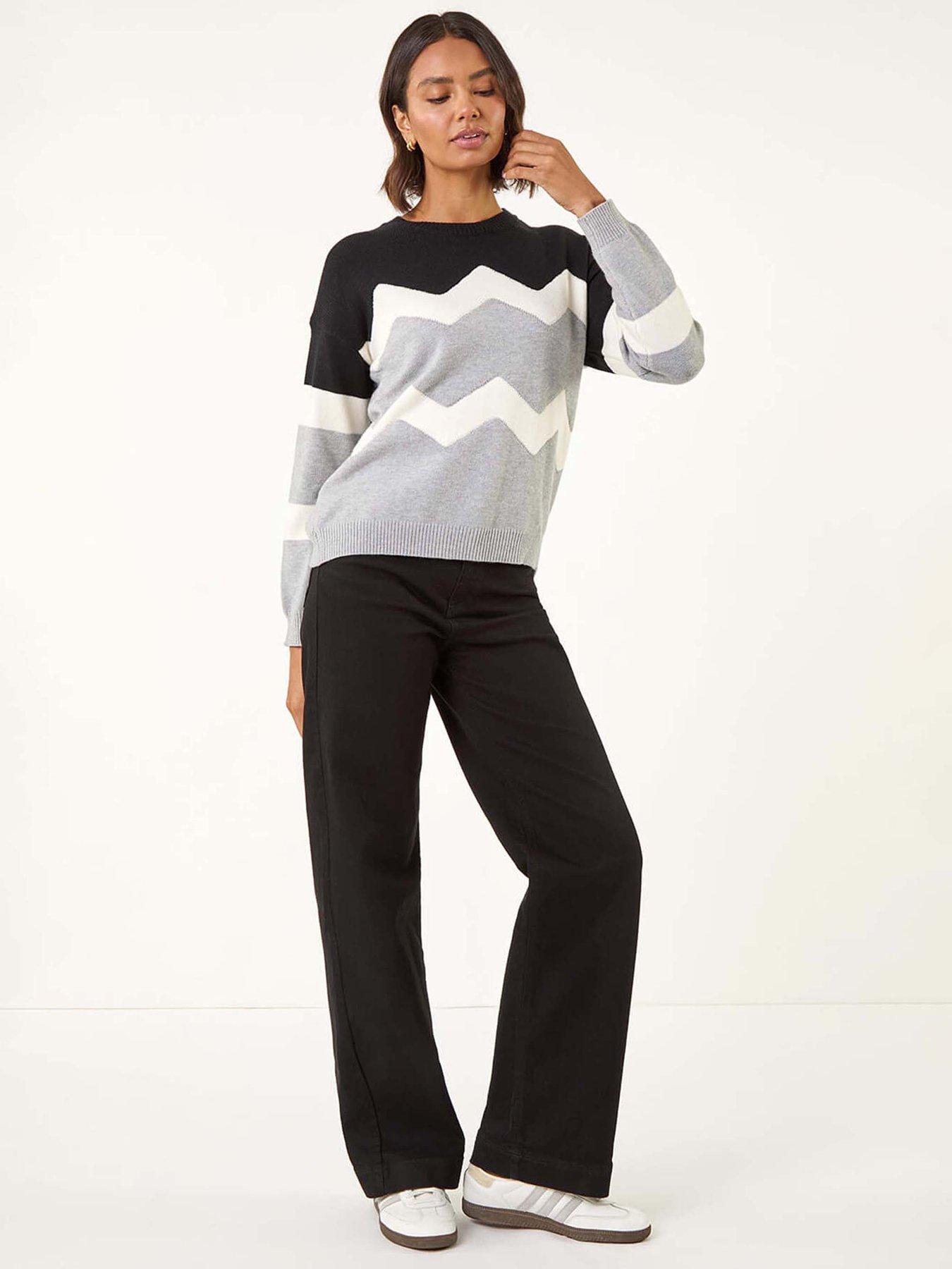  image of roman-colour-block-zig-zag-knit-jumper-grey