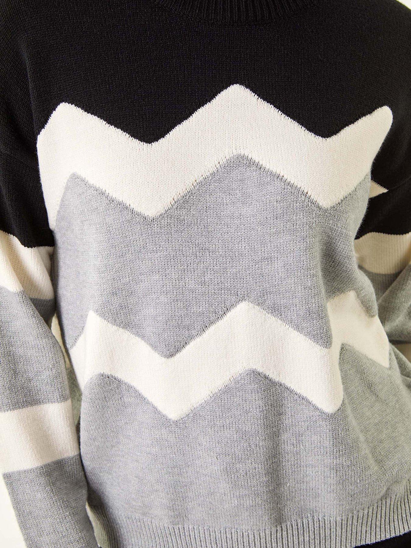  image of roman-colour-block-zig-zag-knit-jumper-grey