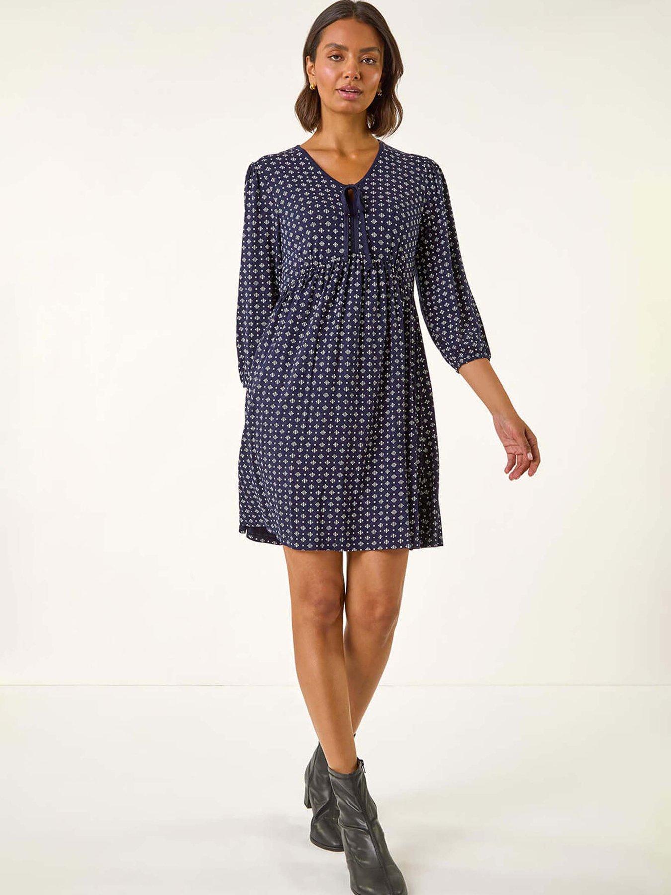 undefined Geometric Bow Stretch Dress - Navy