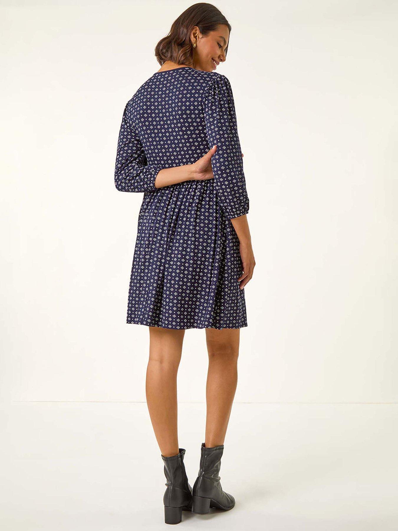 Image 2 of 5 of Roman Geometric Bow Stretch Dress - Navy