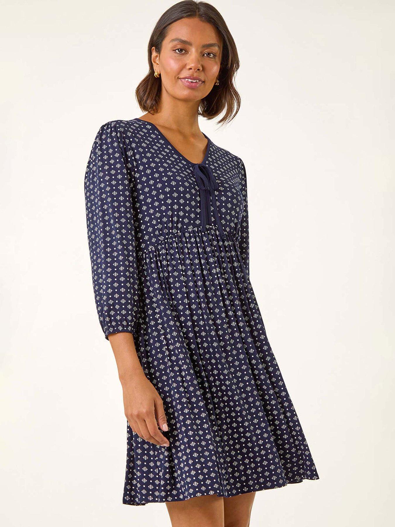 Image 3 of 5 of Roman Geometric Bow Stretch Dress - Navy