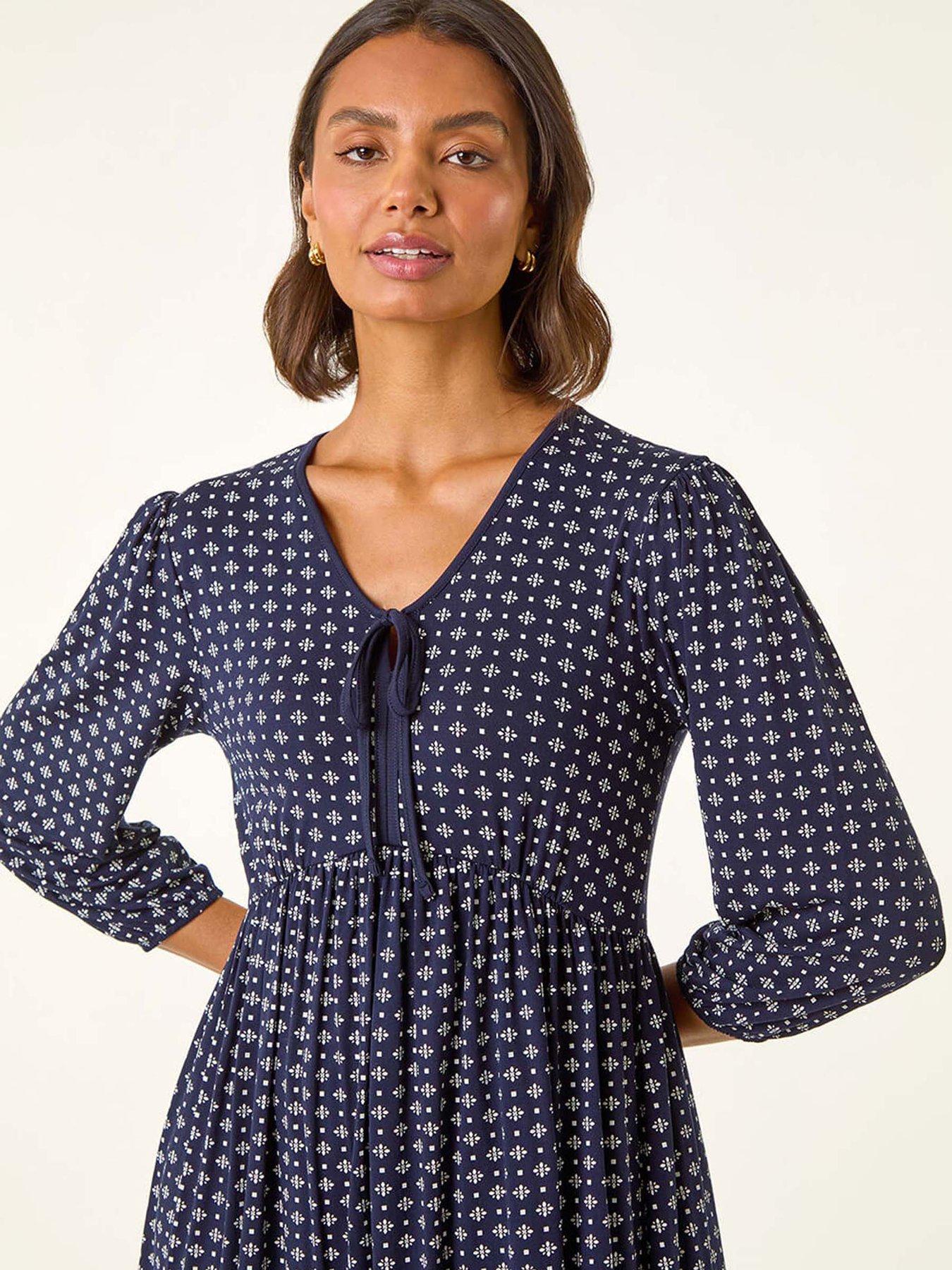 Image 4 of 5 of Roman Geometric Bow Stretch Dress - Navy
