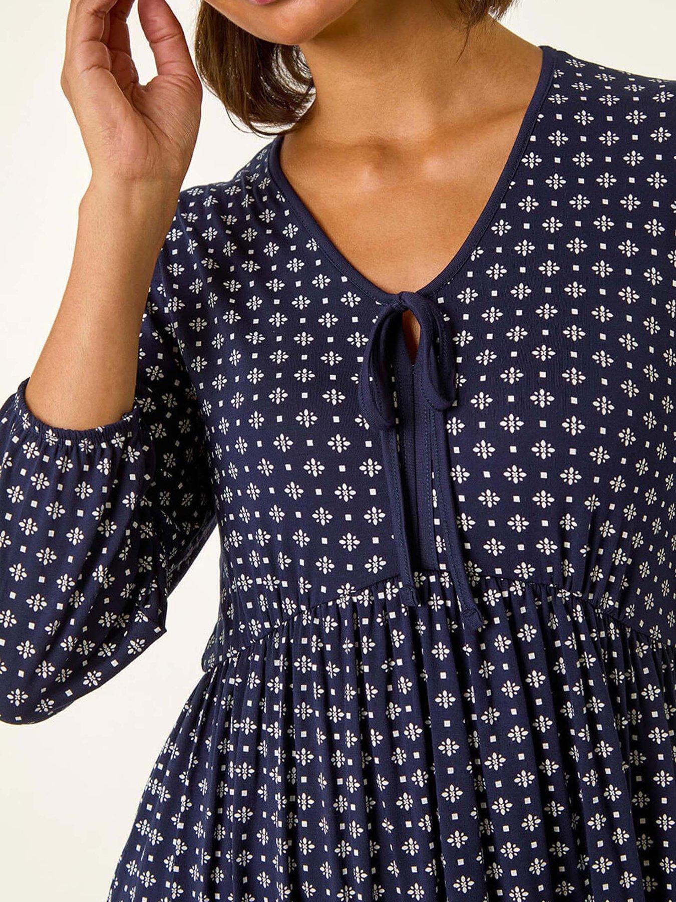 Image 5 of 5 of Roman Geometric Bow Stretch Dress - Navy