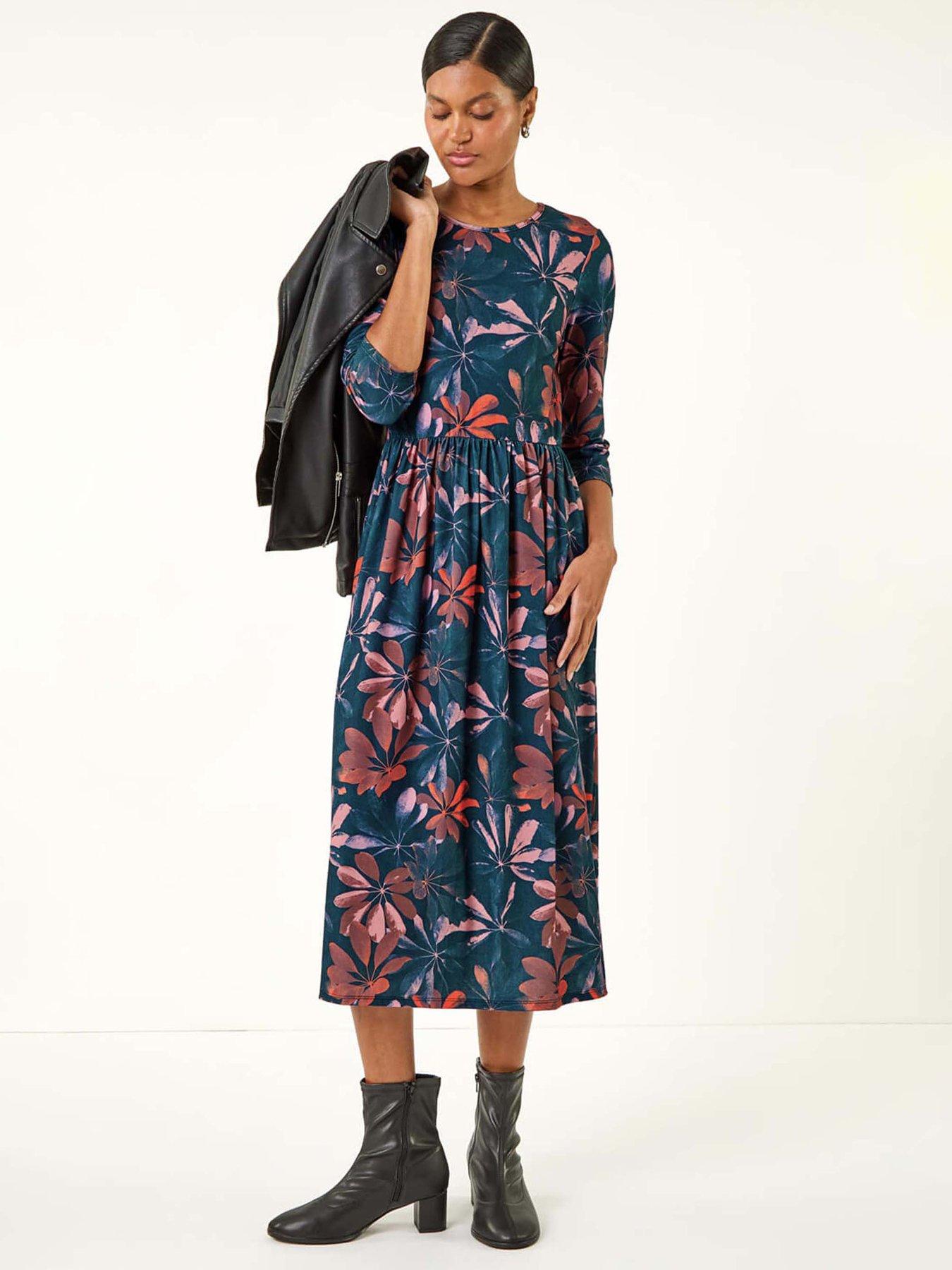 undefined Floral Print Stretch Midi Dress - Rose