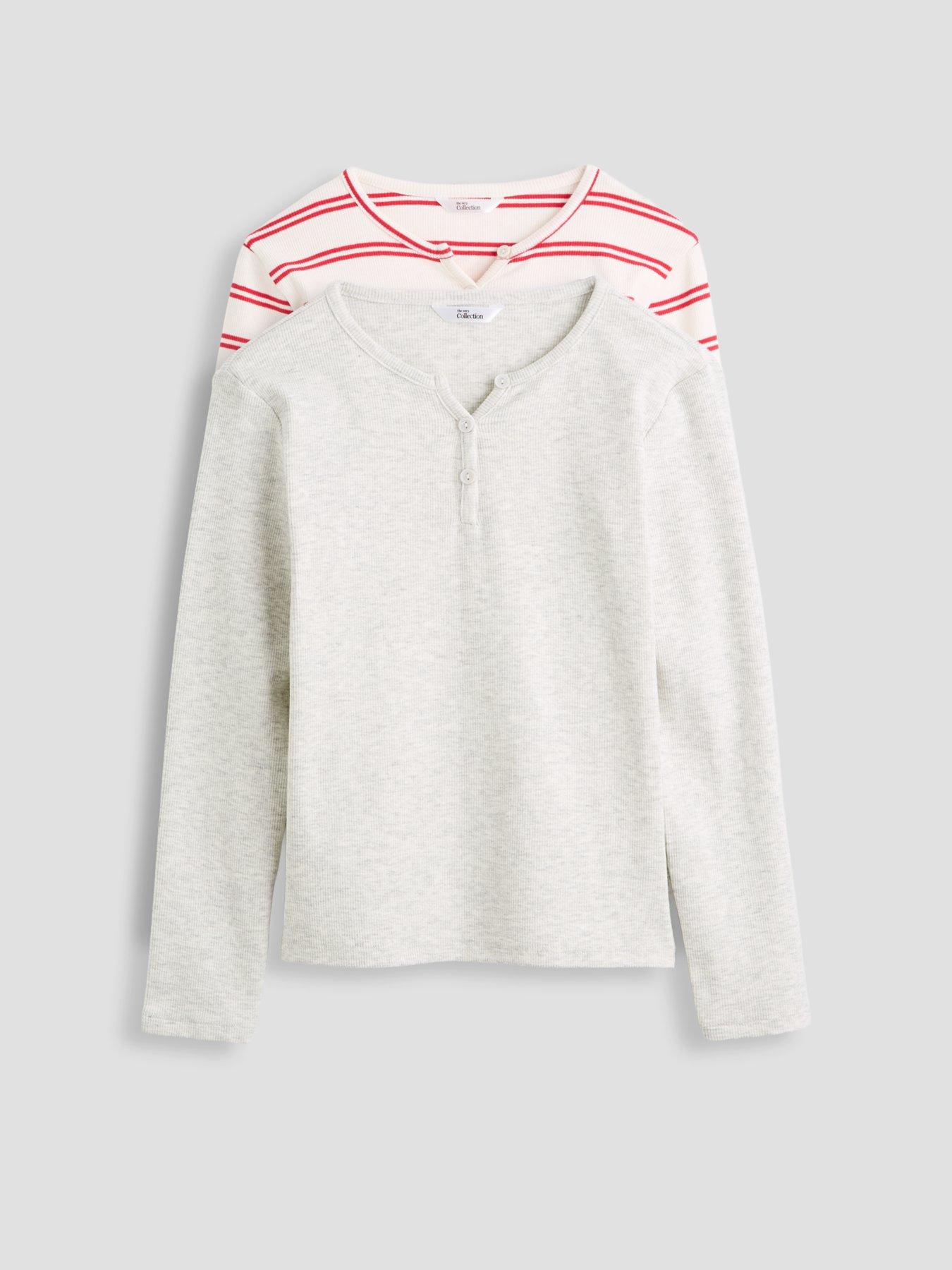 the-very-collection-girls-rib-2-pack-long-sleeve-half-button-up-tops-multi