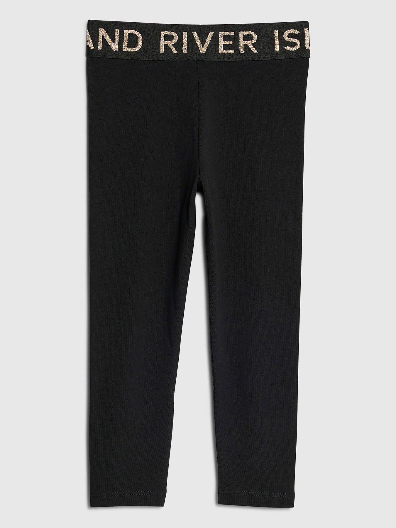 Image 1 of 3 of River Island Mini Girls Waistband Leggings - Black