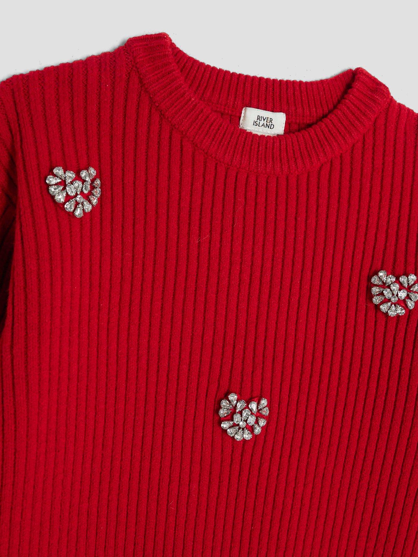  image of river-island-older-girls-embellished-heart-jumper-red
