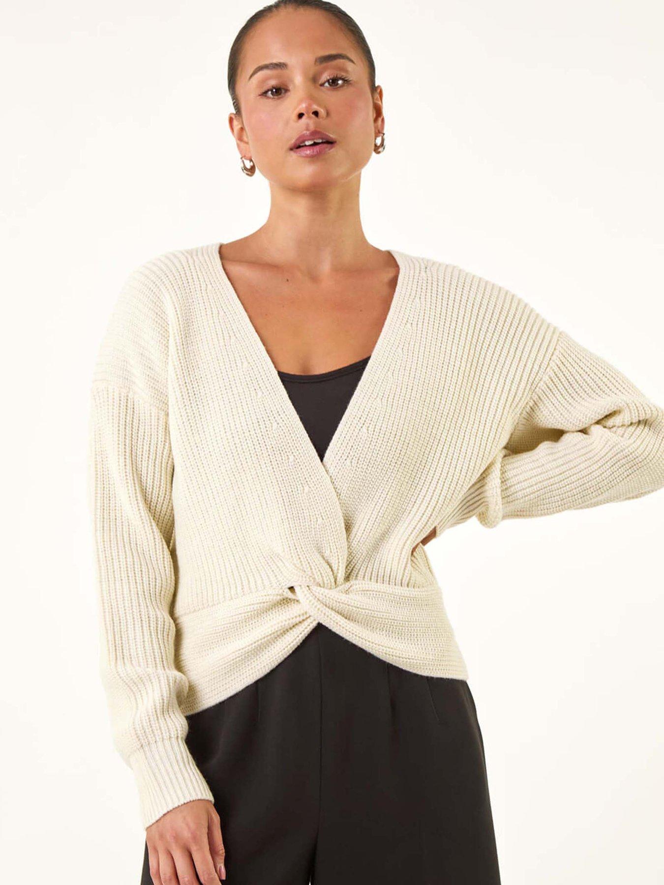 Image 4 of 5 of Roman Petite Twist Front Knit Jumper - Ivory