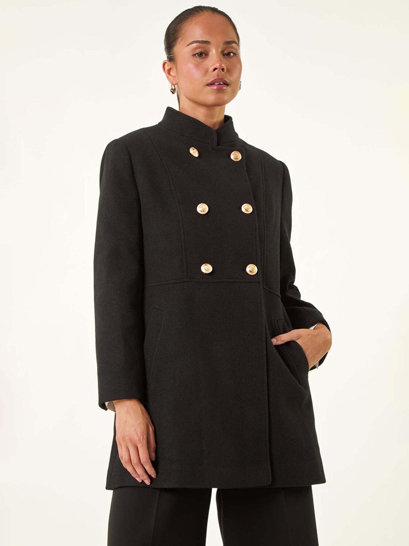 undefined Petite Military Buttoned Coat - Black