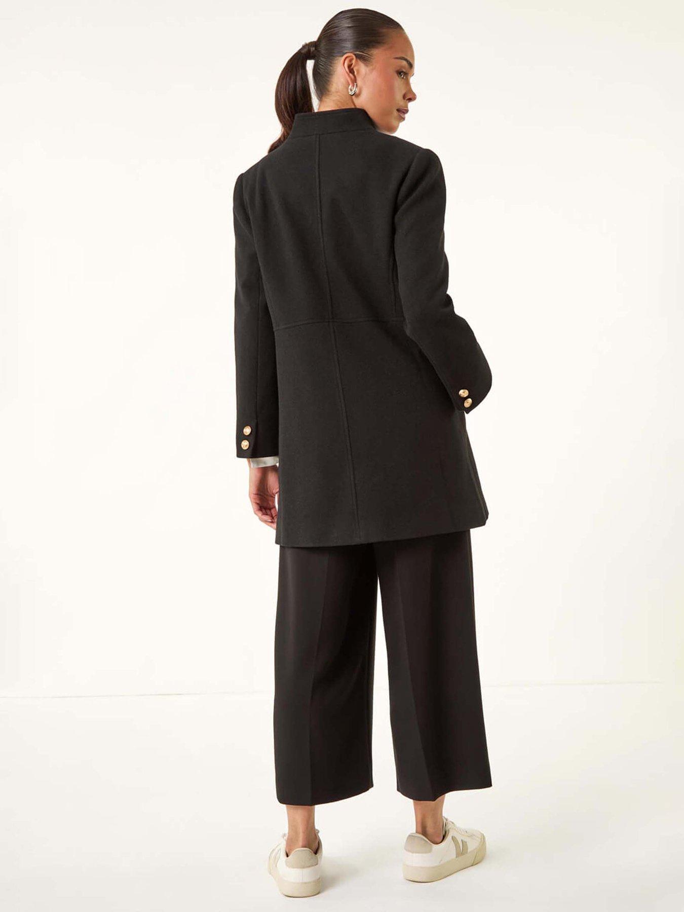 Image 2 of 5 of Roman Petite Military Buttoned Coat - Black