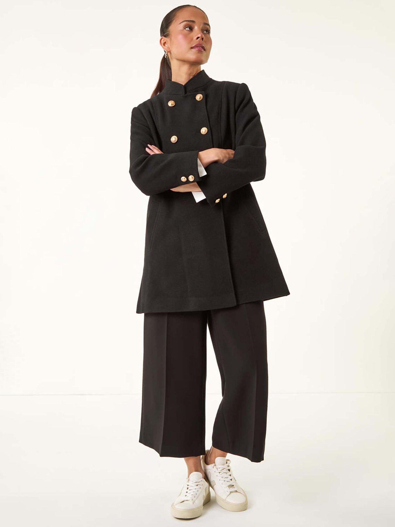 Image 3 of 5 of Roman Petite Military Buttoned Coat - Black