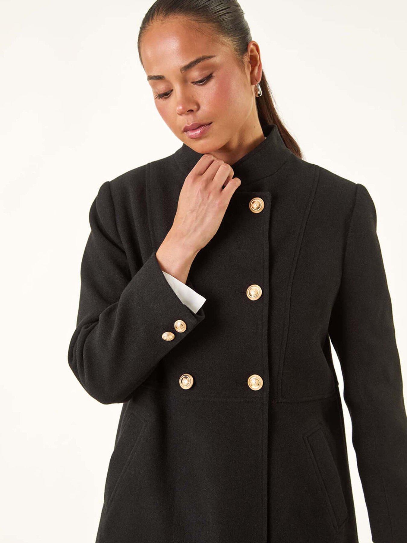 Image 4 of 5 of Roman Petite Military Buttoned Coat - Black
