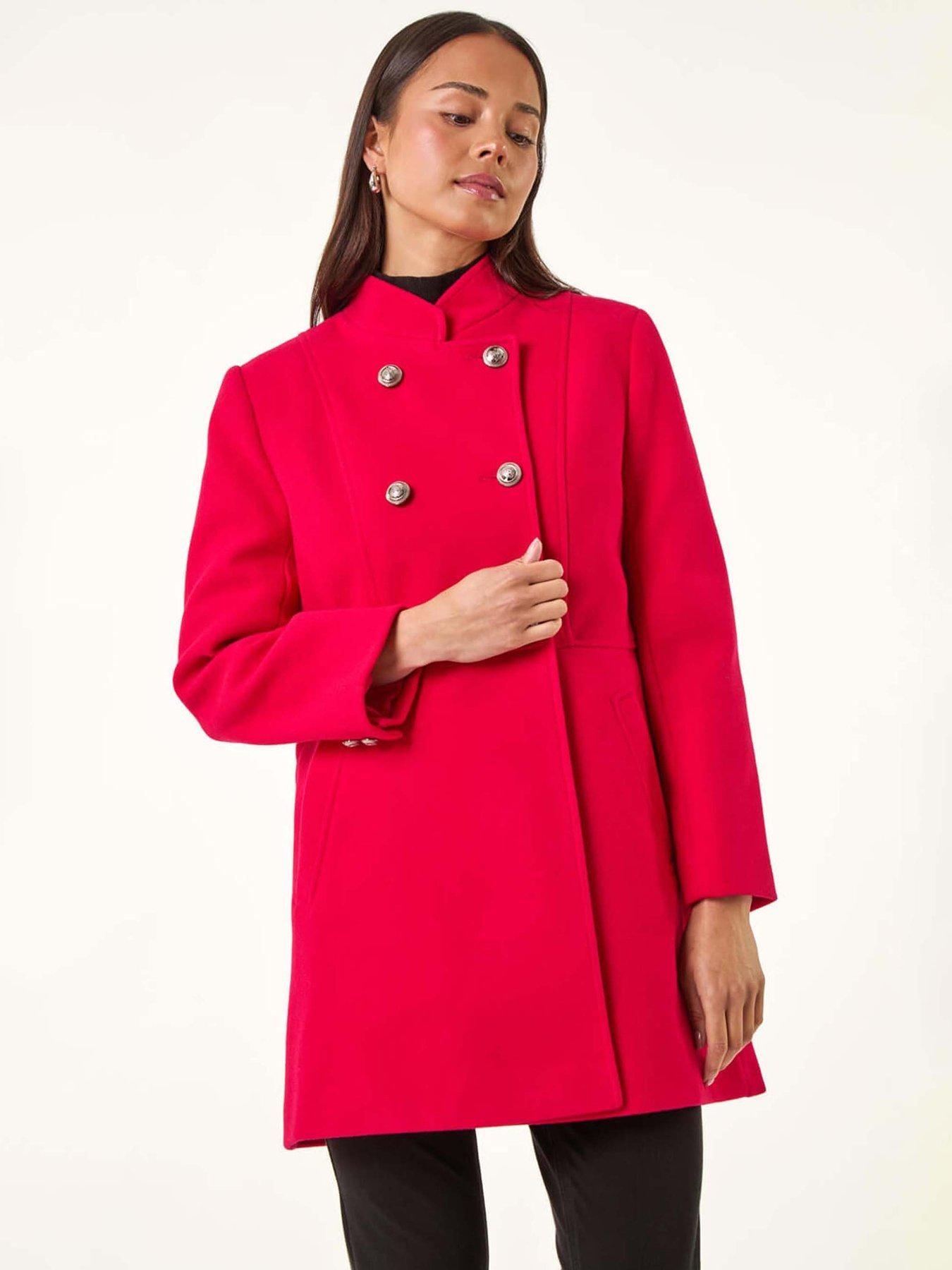 undefined Petite Military Buttoned Coat - Red